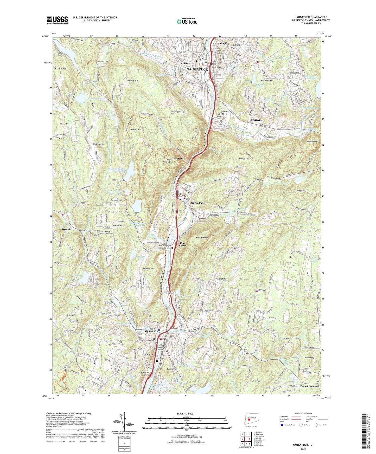 Naugatuck Connecticut US Topo Map Image