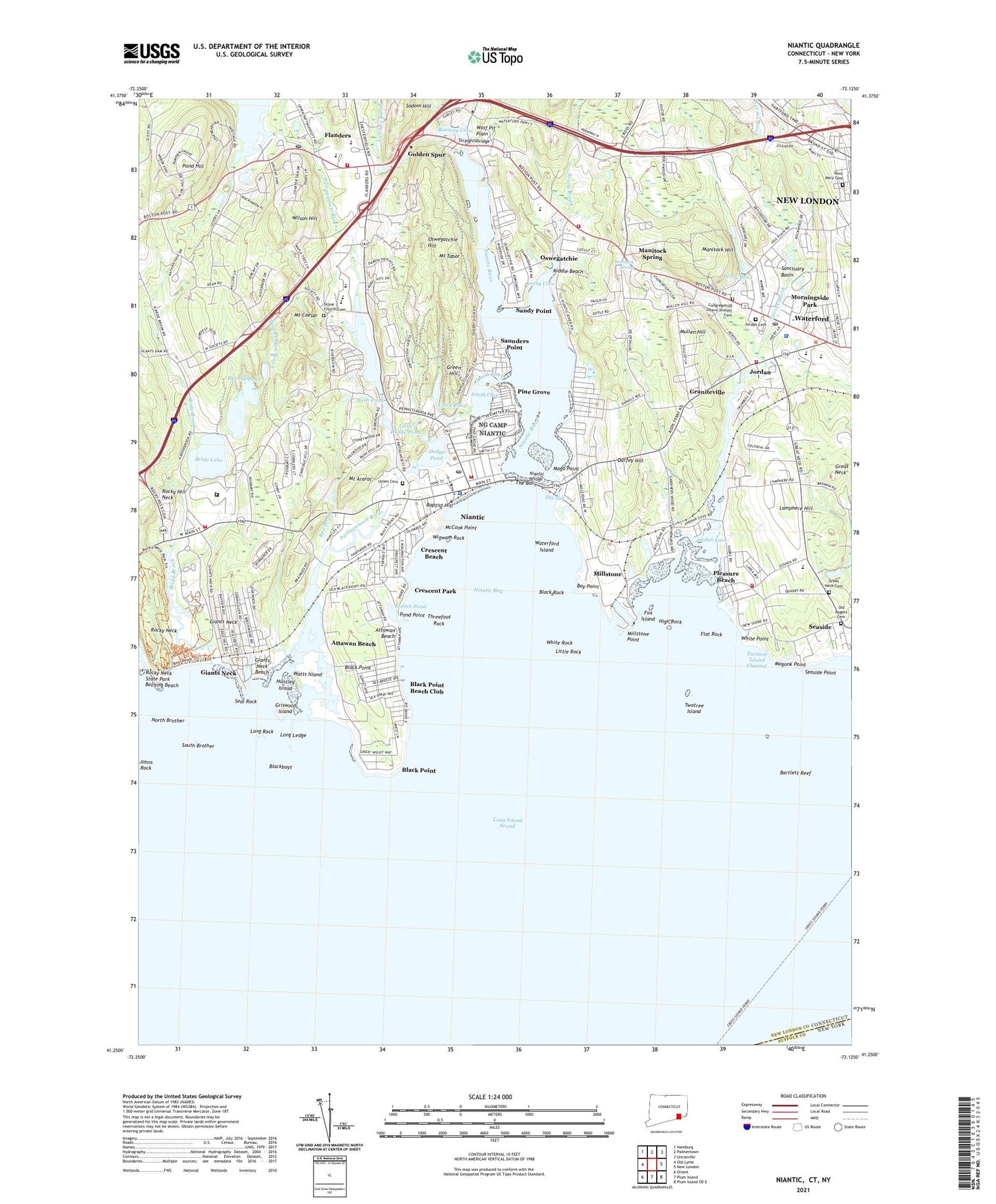 Niantic Connecticut US Topo Map Image