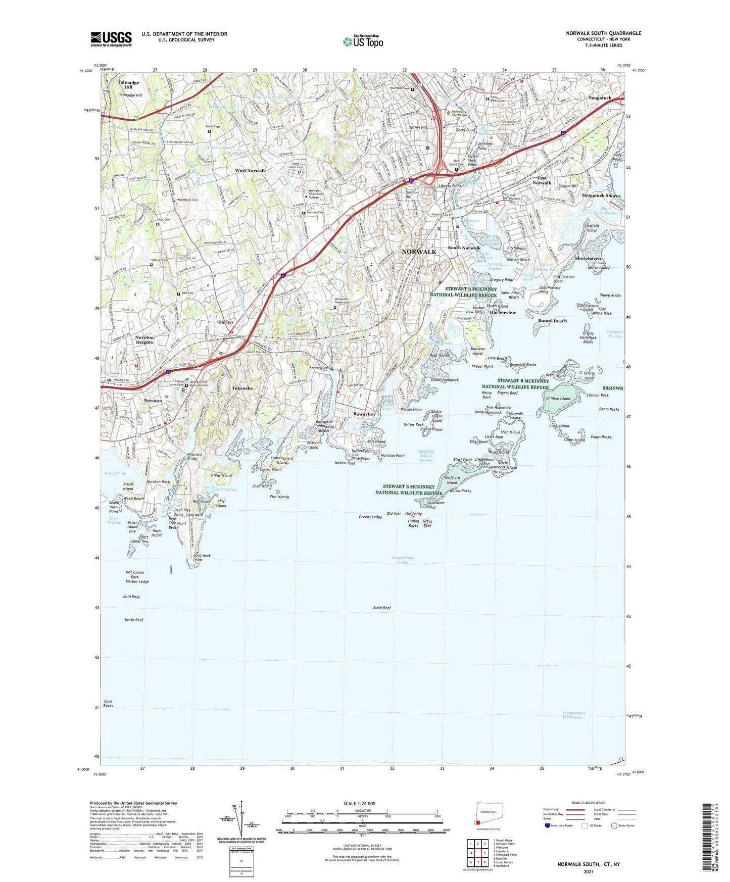 Norwalk South Connecticut US Topo Map Image