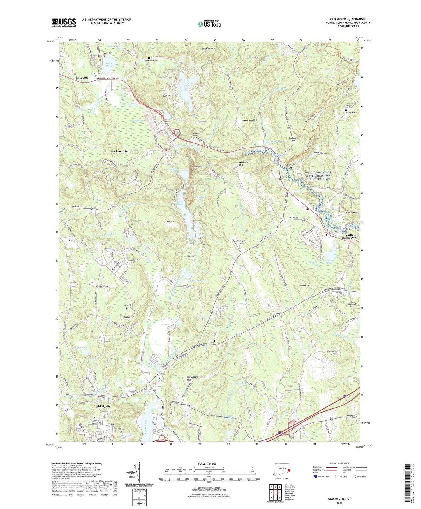 Old Mystic Connecticut US Topo Map Image