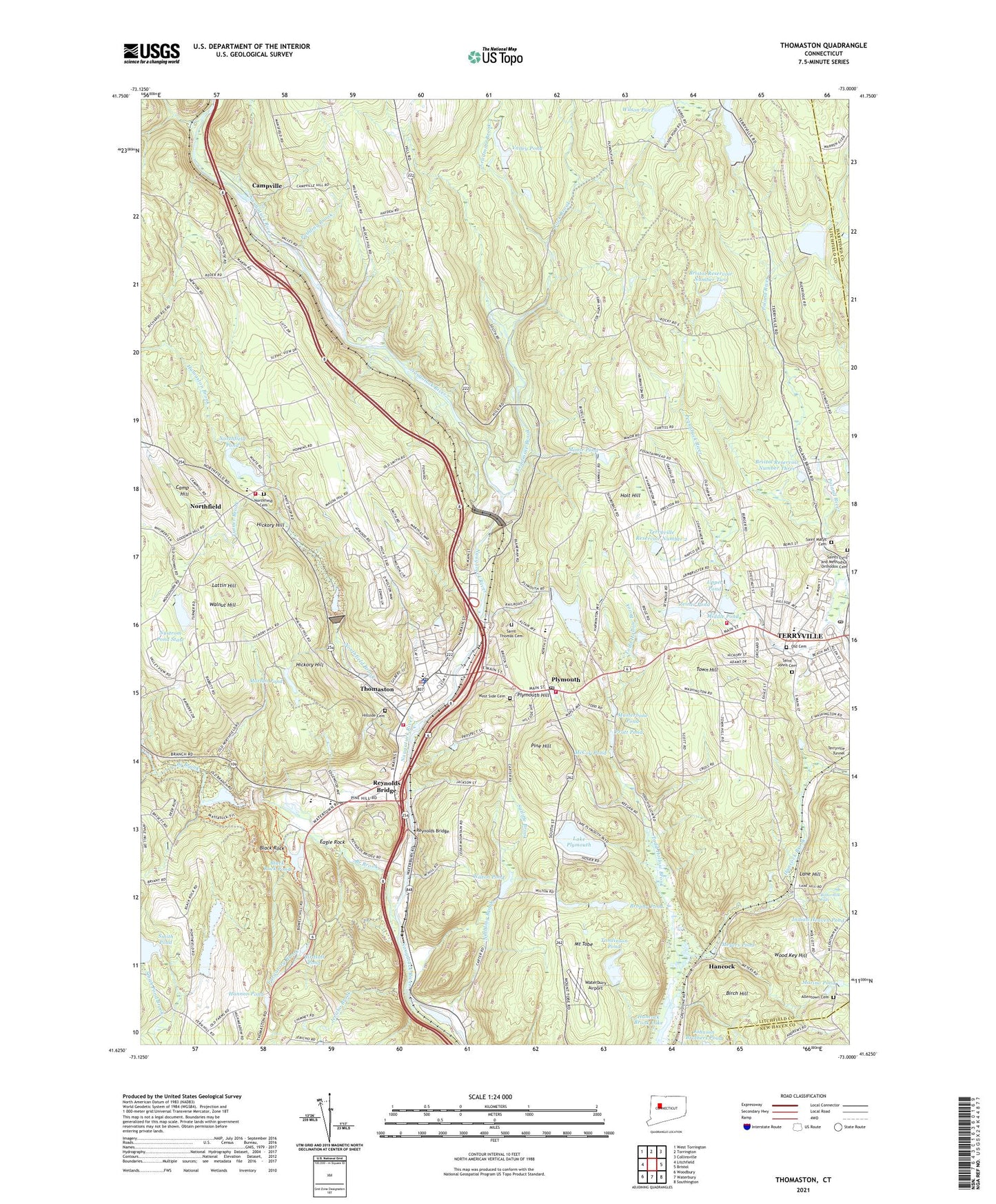 Thomaston Connecticut US Topo Map Image