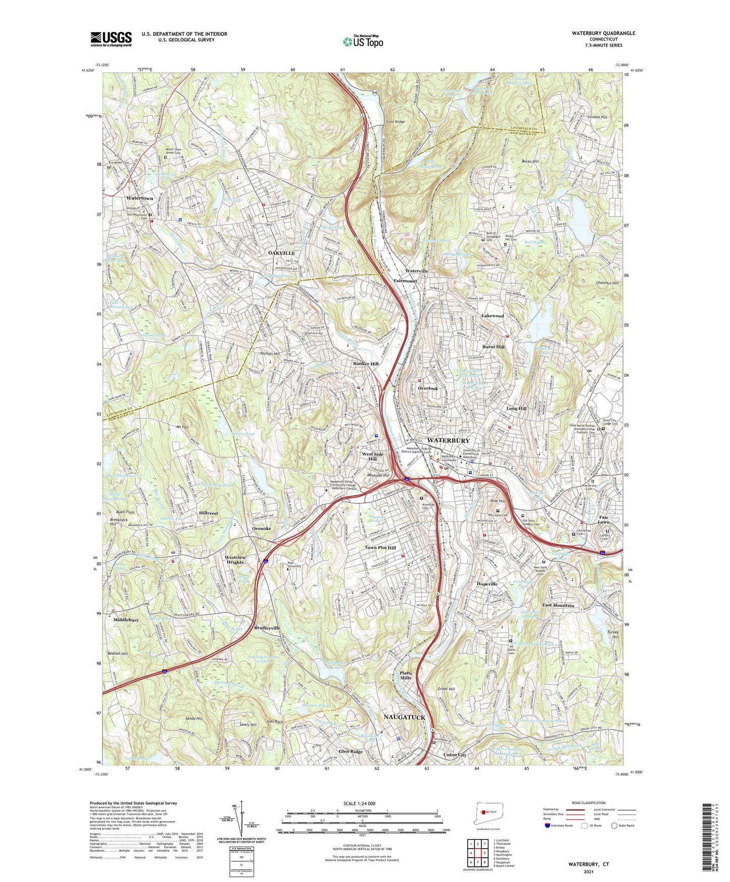 Waterbury Connecticut US Topo Map Image