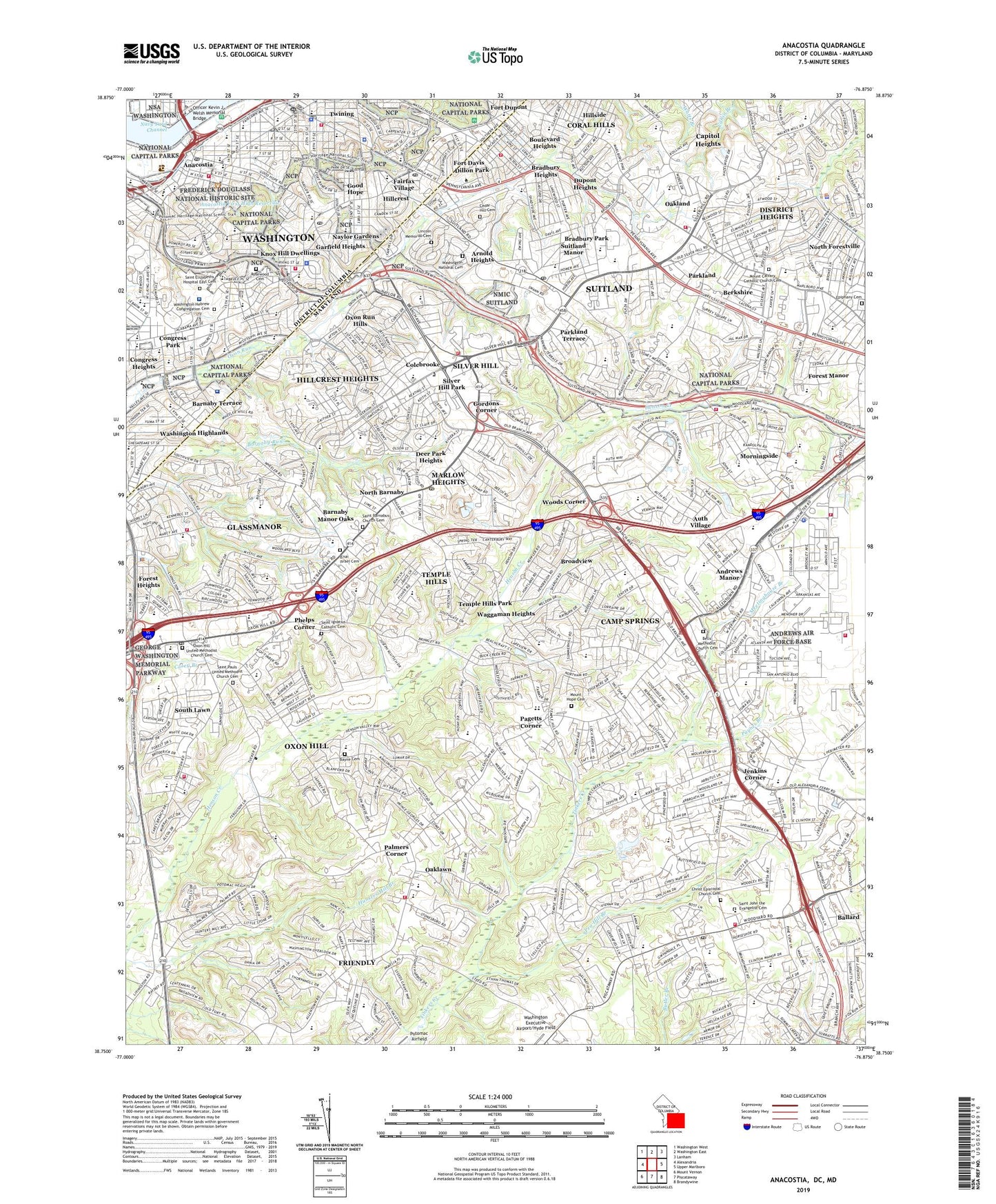 Anacostia District of Columbia US Topo Map Image