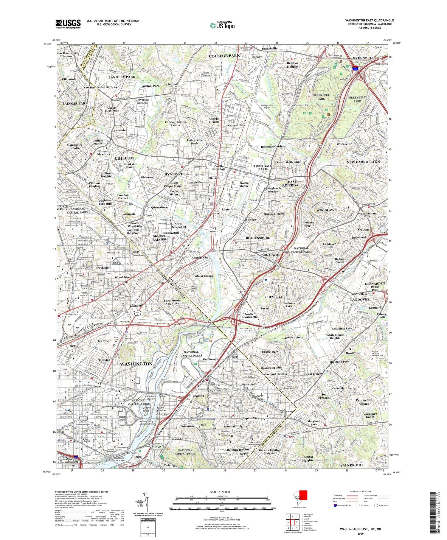 Washington East District of Columbia US Topo Map Image