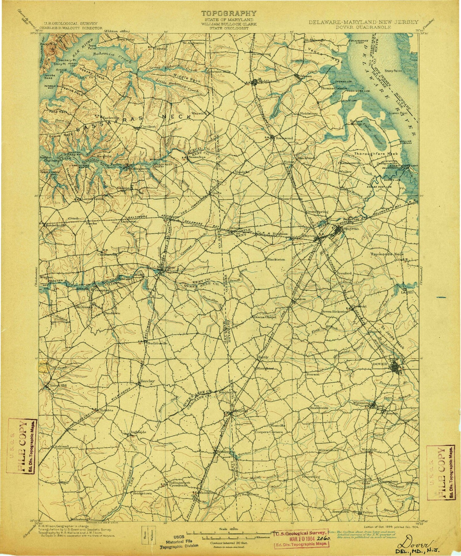 Historic 1899 Dover Delaware 30'x30' Topo Map Image