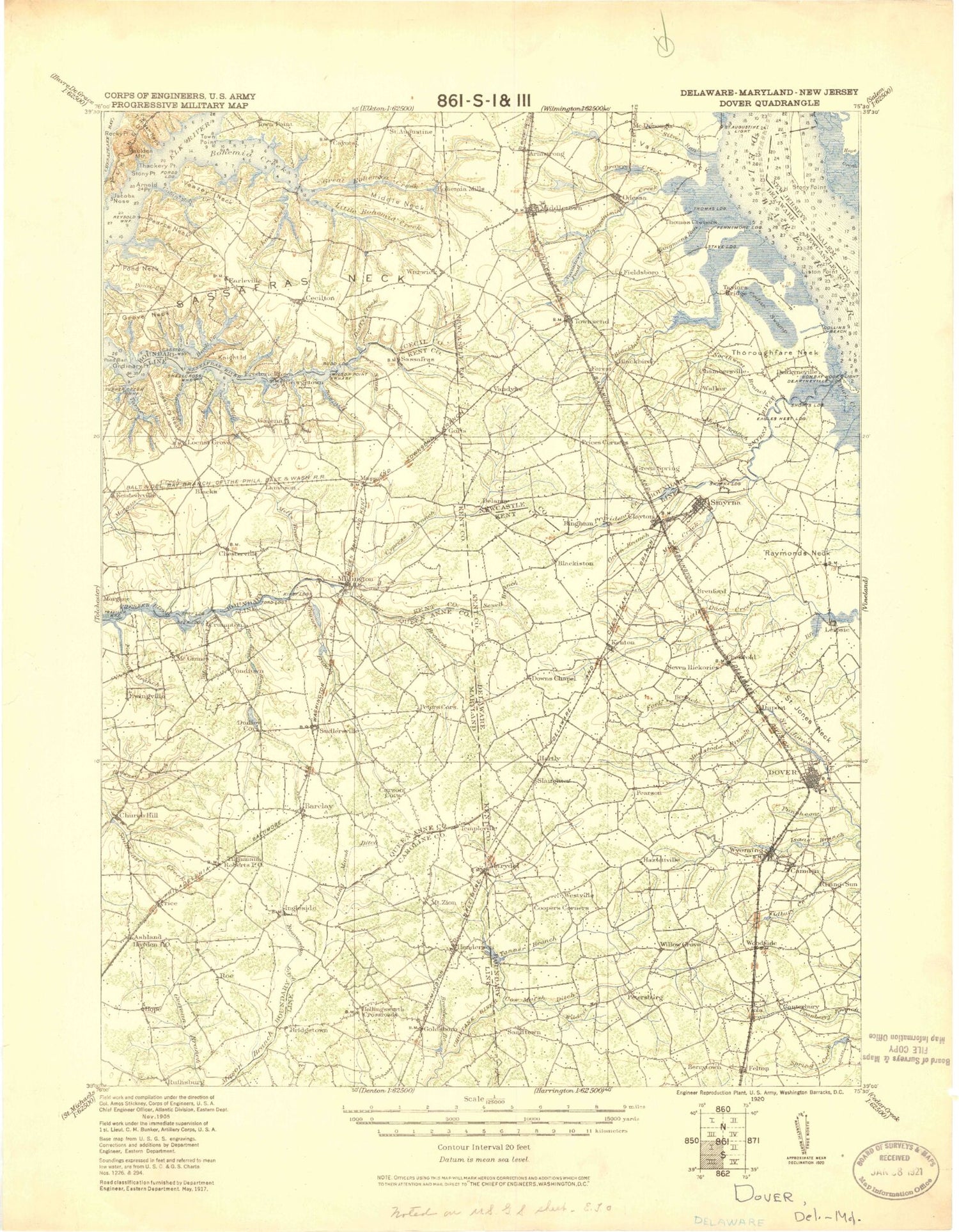 Historic 1920 Dover Delaware 30'x30' Topo Map Image