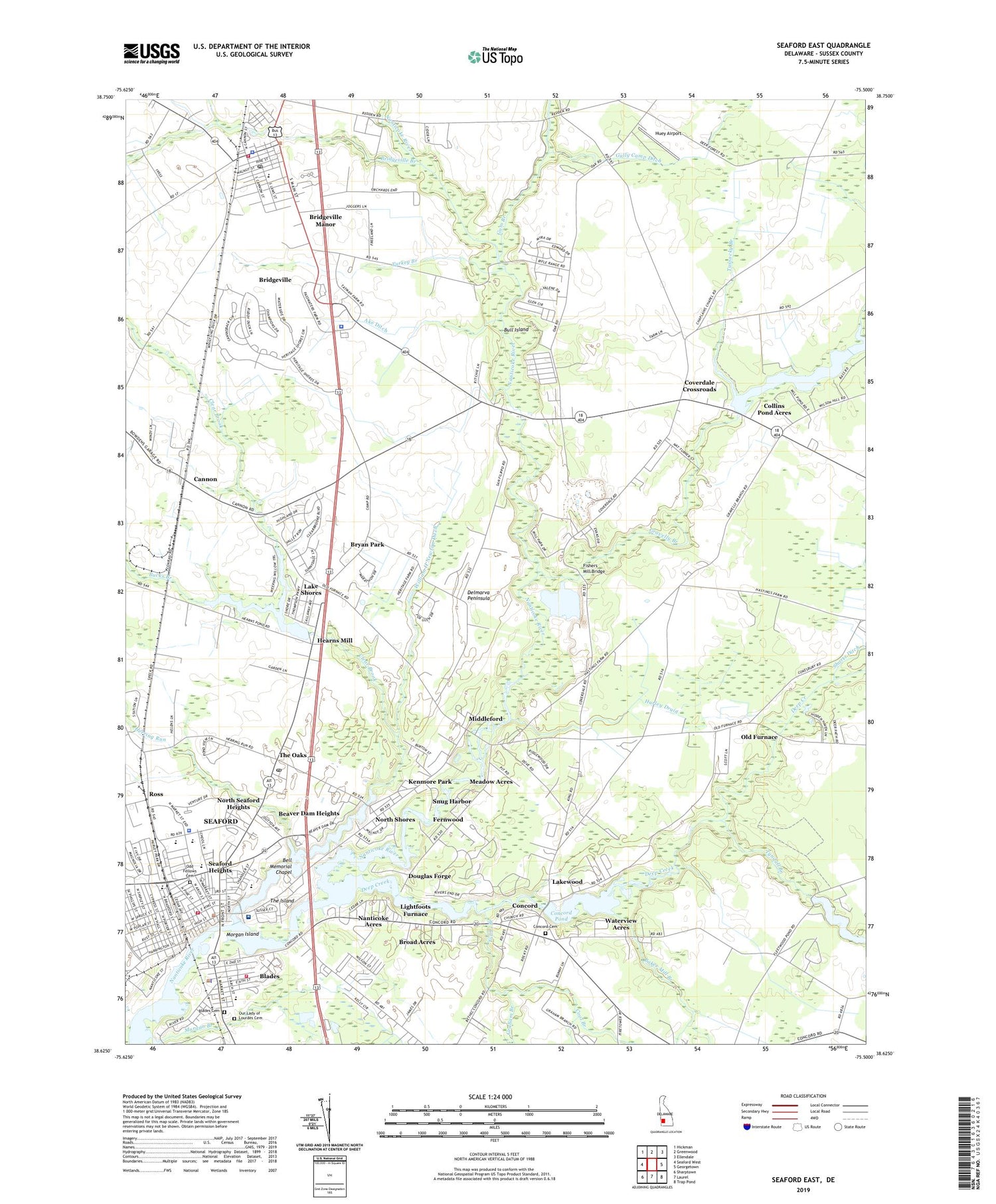 Seaford East Delaware US Topo Map Image