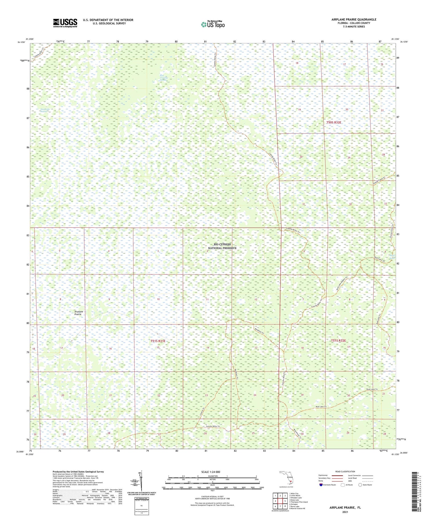 Airplane Prairie Florida US Topo Map Image
