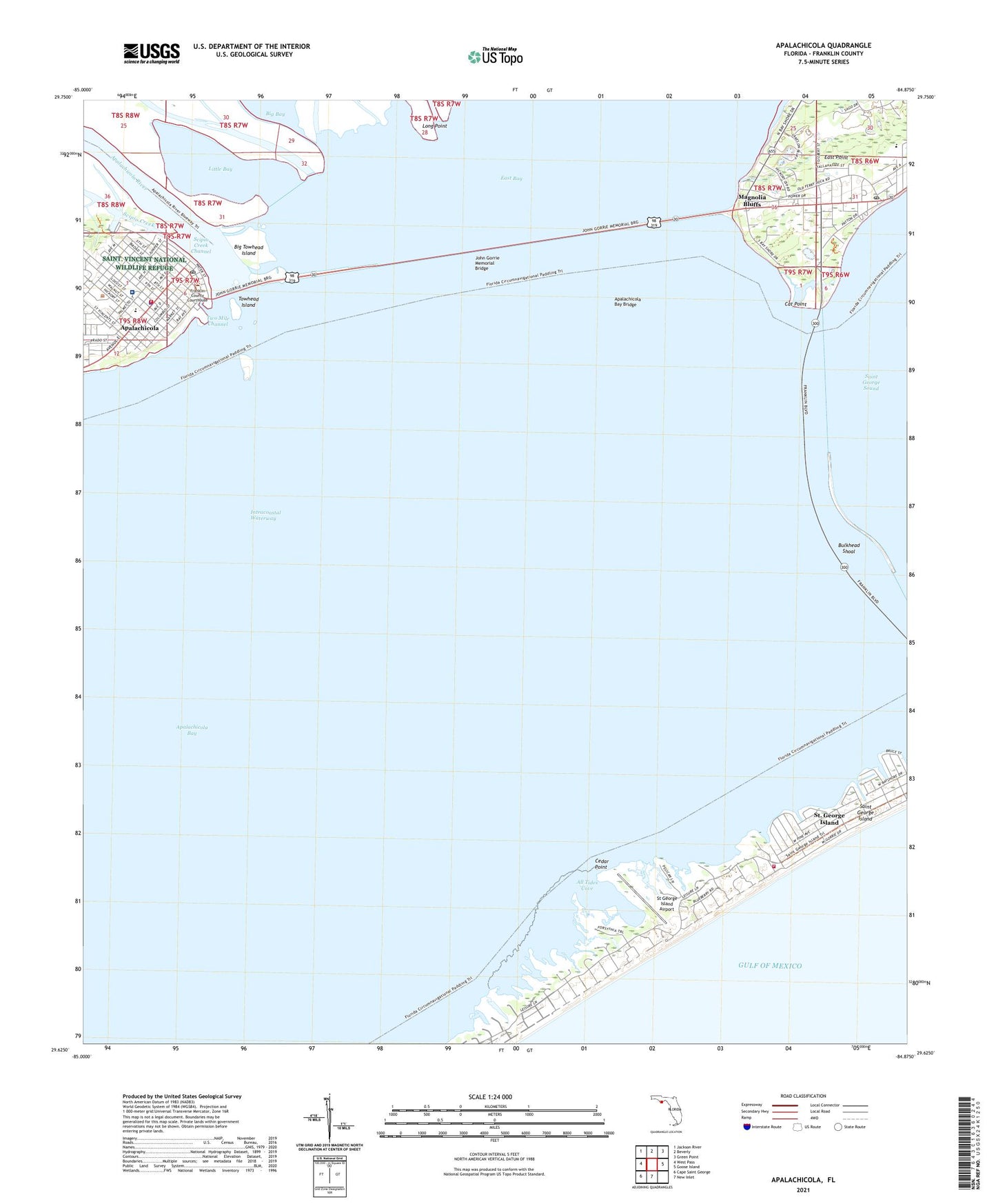 Apalachicola Florida US Topo Map Image