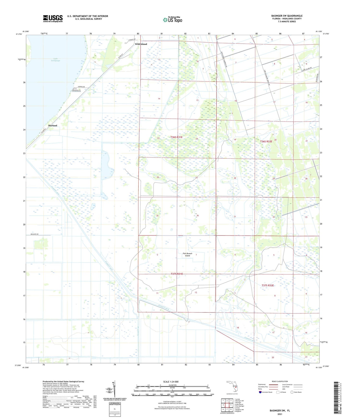 Basinger SW Florida US Topo Map Image