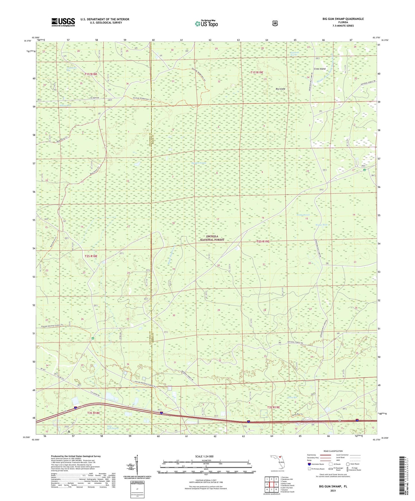 Big Gum Swamp Florida US Topo Map Image