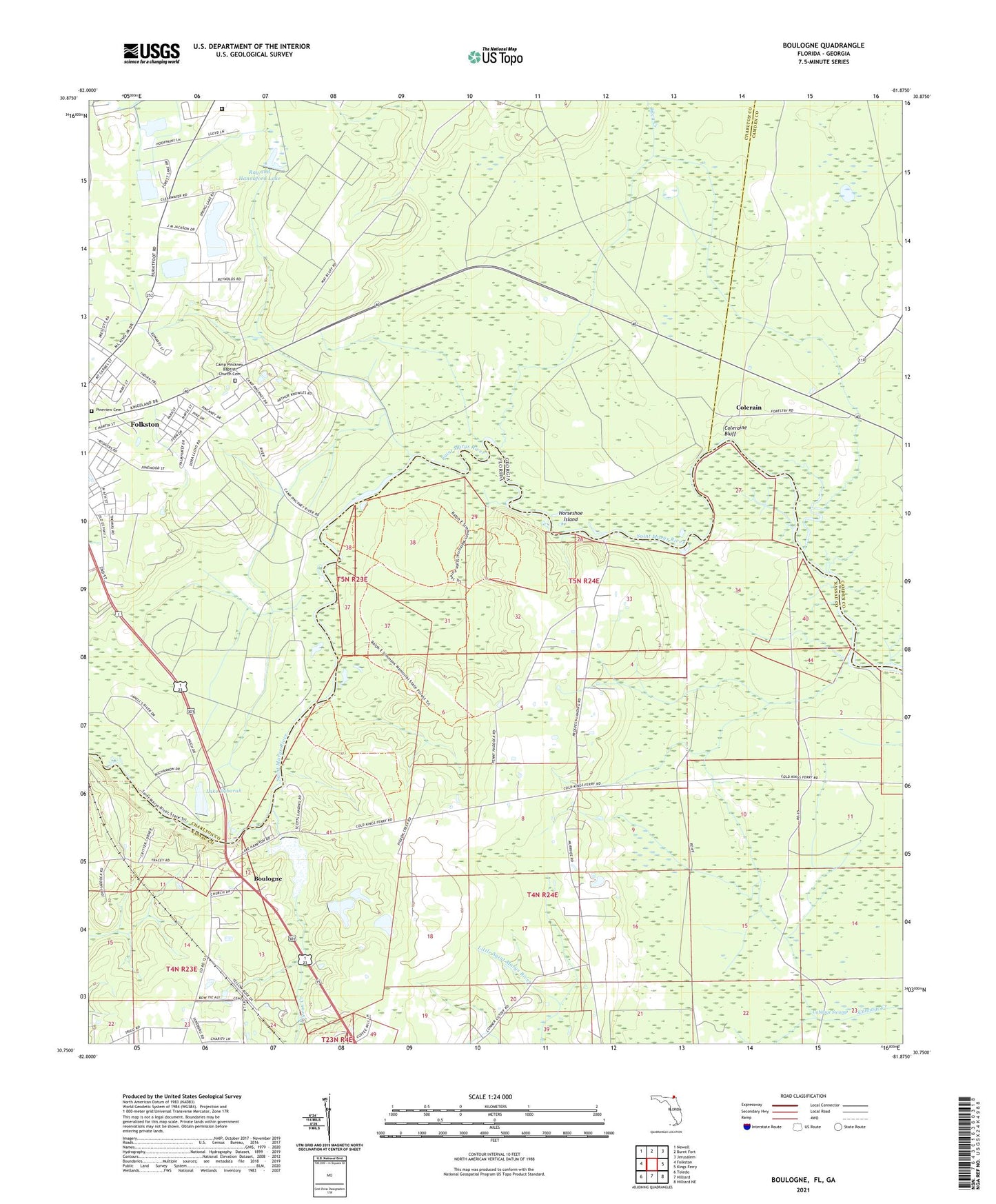 Boulogne Florida US Topo Map Image
