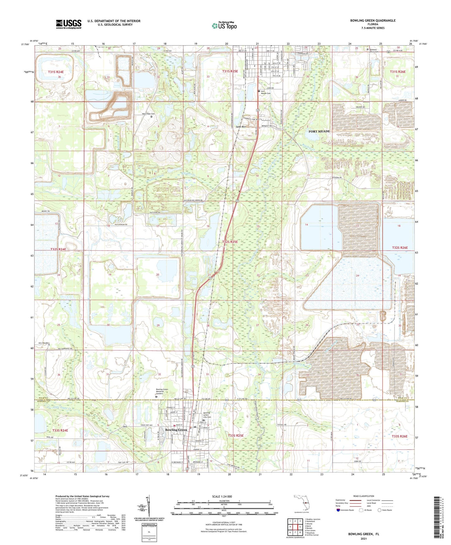 Bowling Green Florida US Topo Map Image