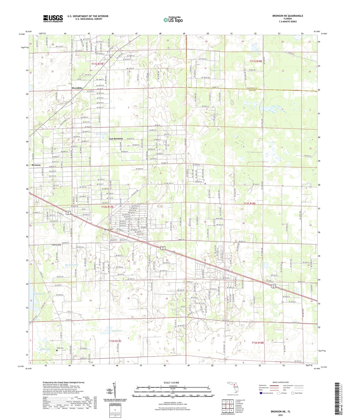 Bronson NE Florida US Topo Map Image