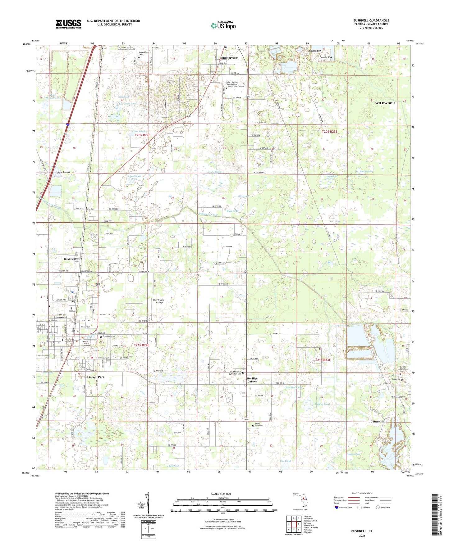 Bushnell Florida US Topo Map Image