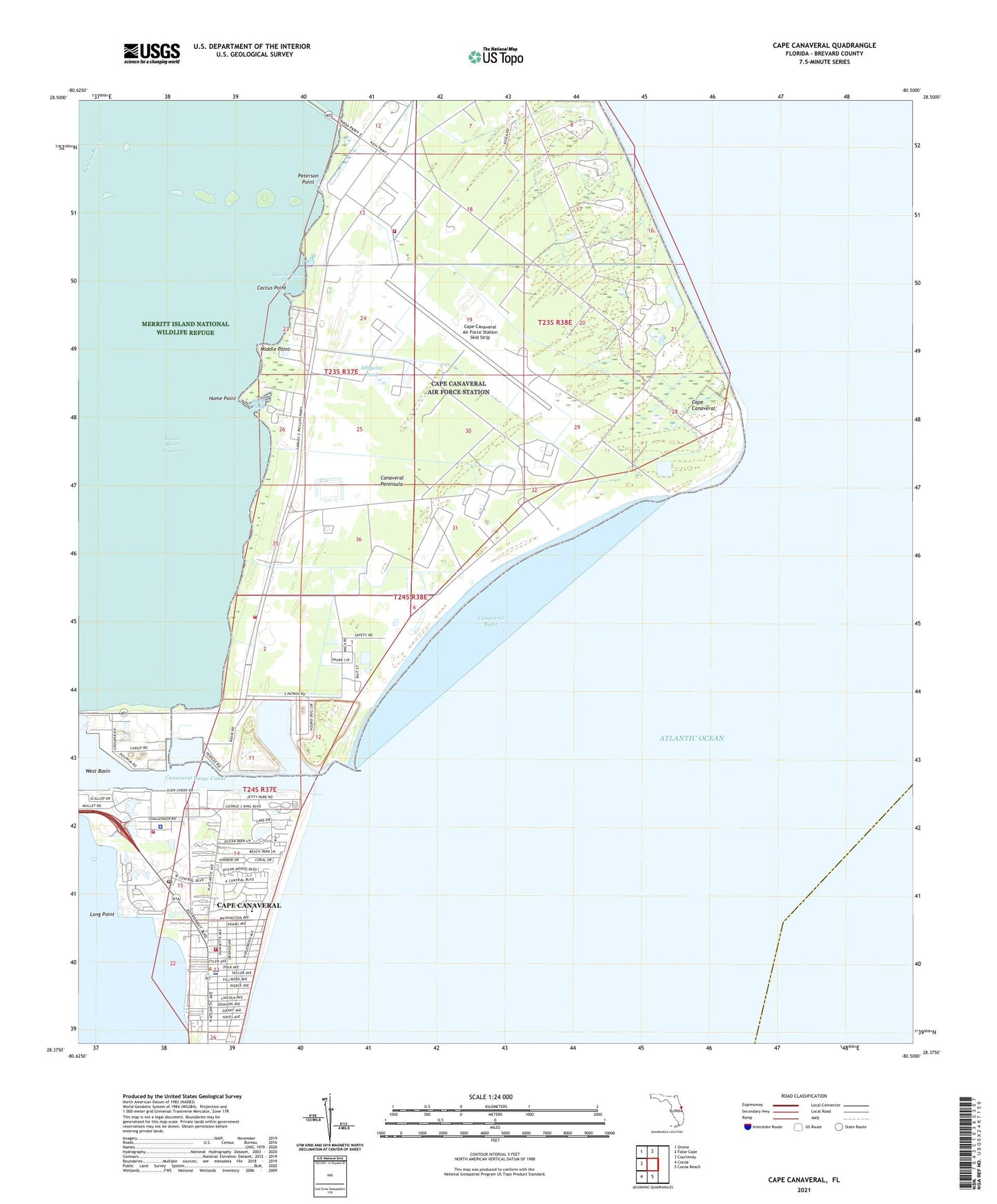 Cape Canaveral Florida US Topo Map Image