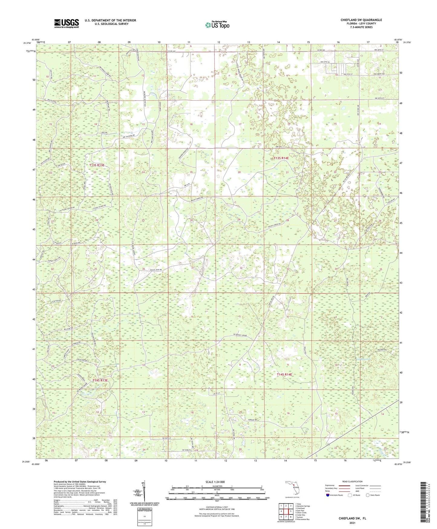 Chiefland SW Florida US Topo Map Image