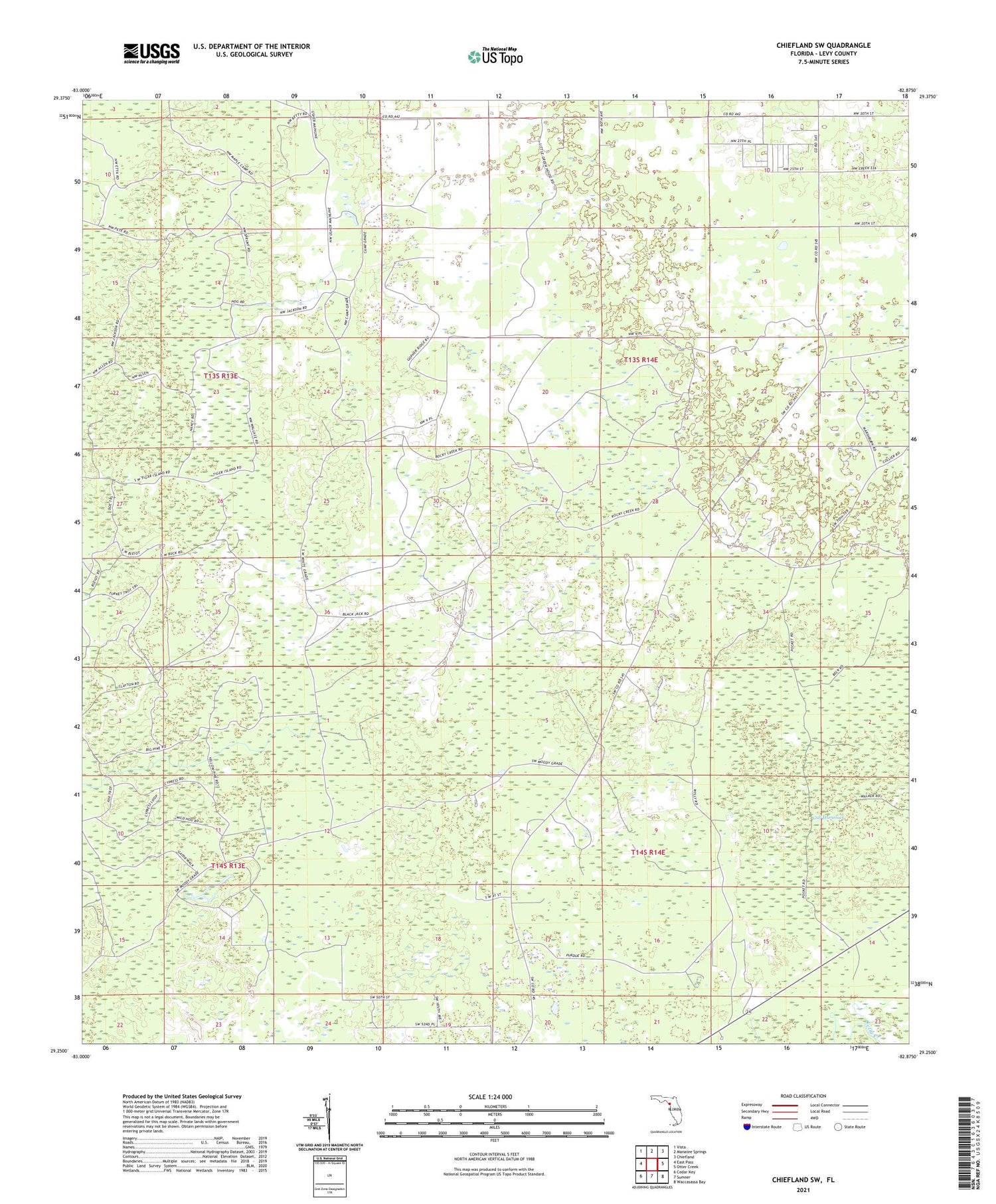 Chiefland SW Florida US Topo Map Image