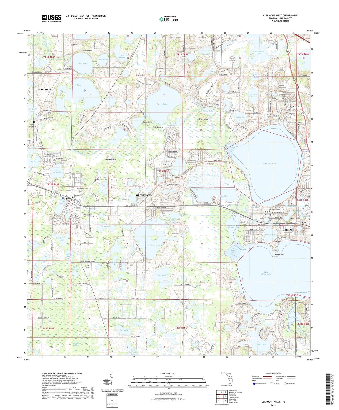 Clermont West Florida US Topo Map Image