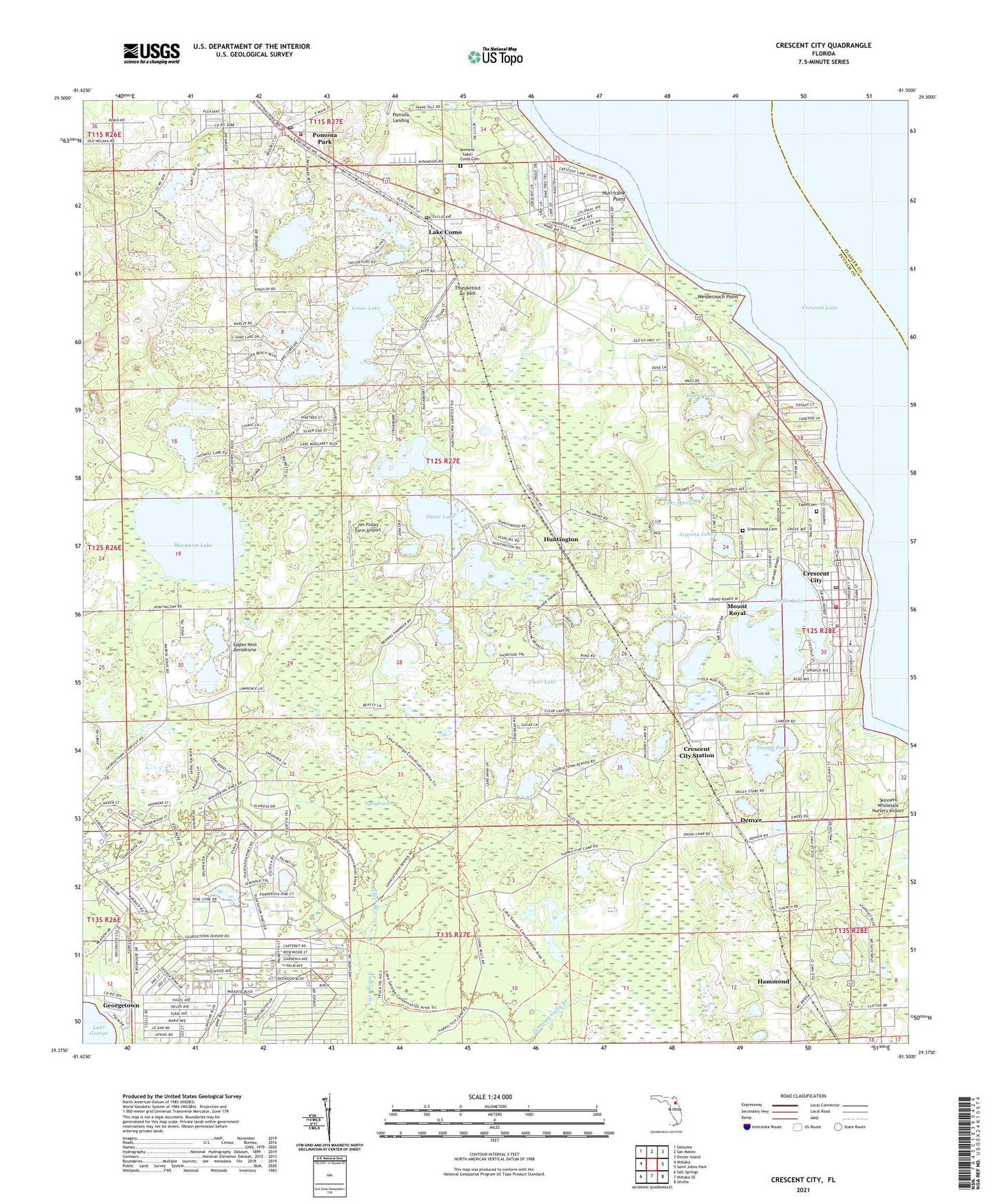 Crescent City Florida US Topo Map Image