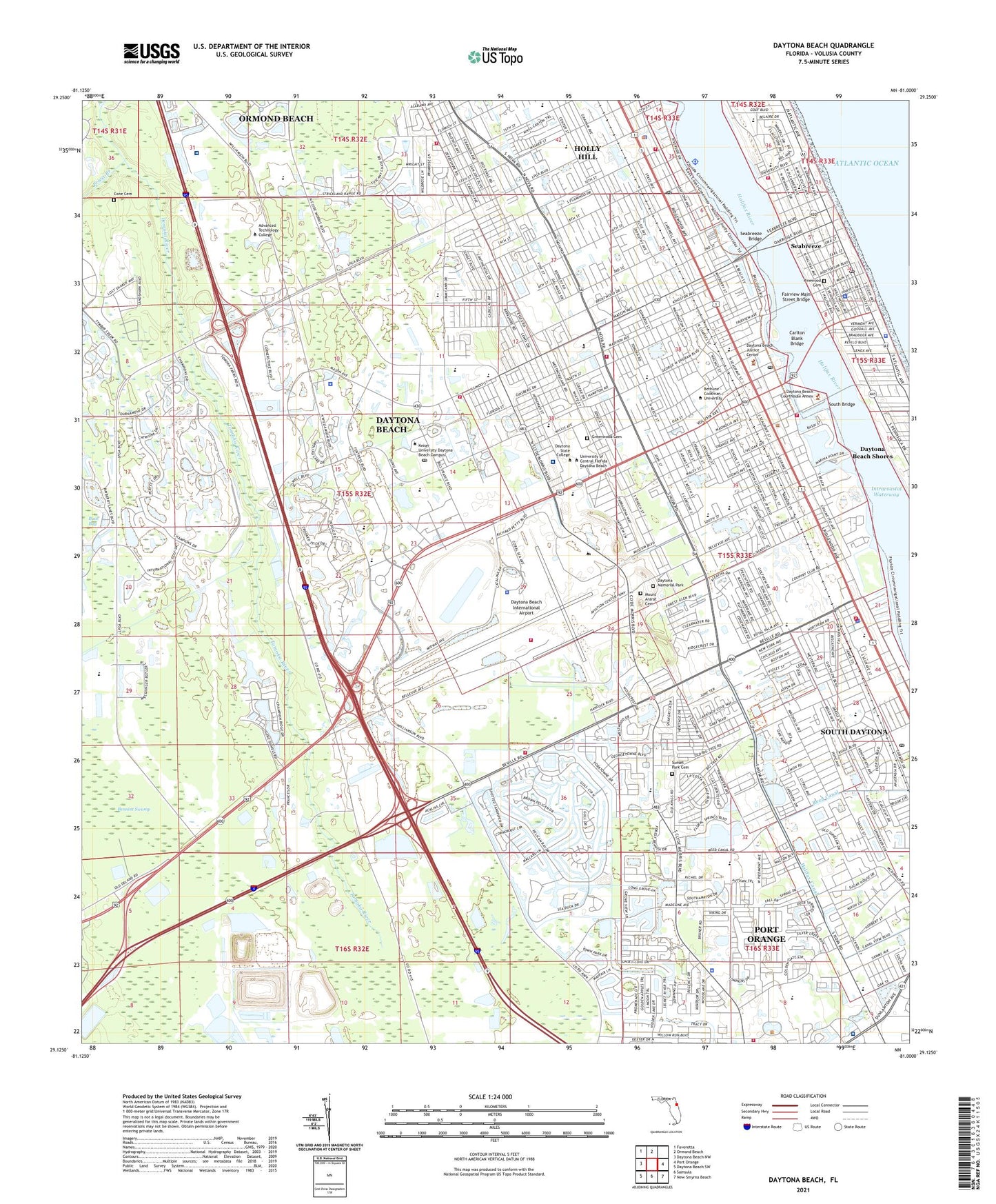 Daytona Beach Florida US Topo Map Image