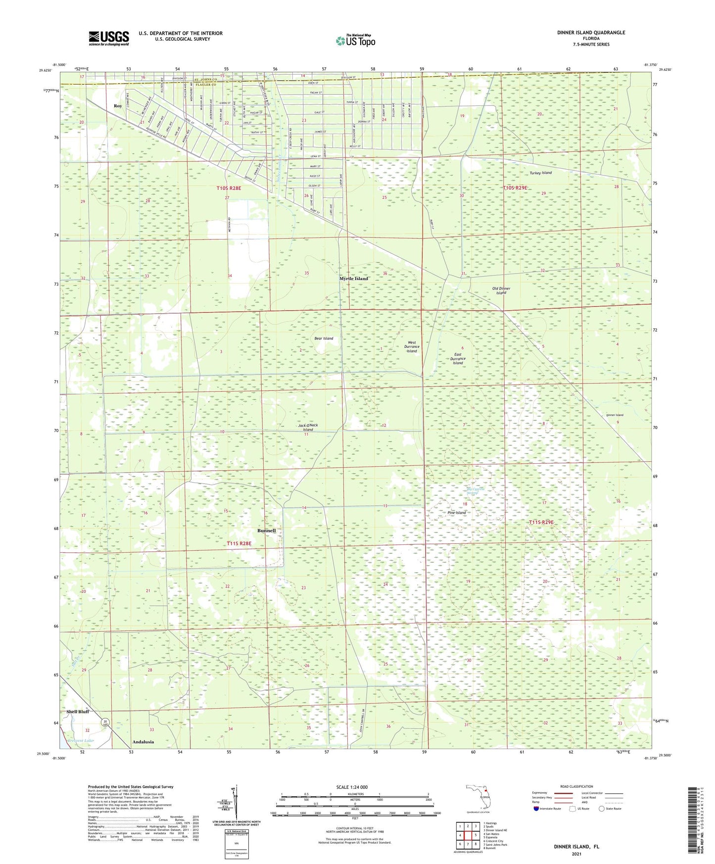 Dinner Island Florida US Topo Map Image