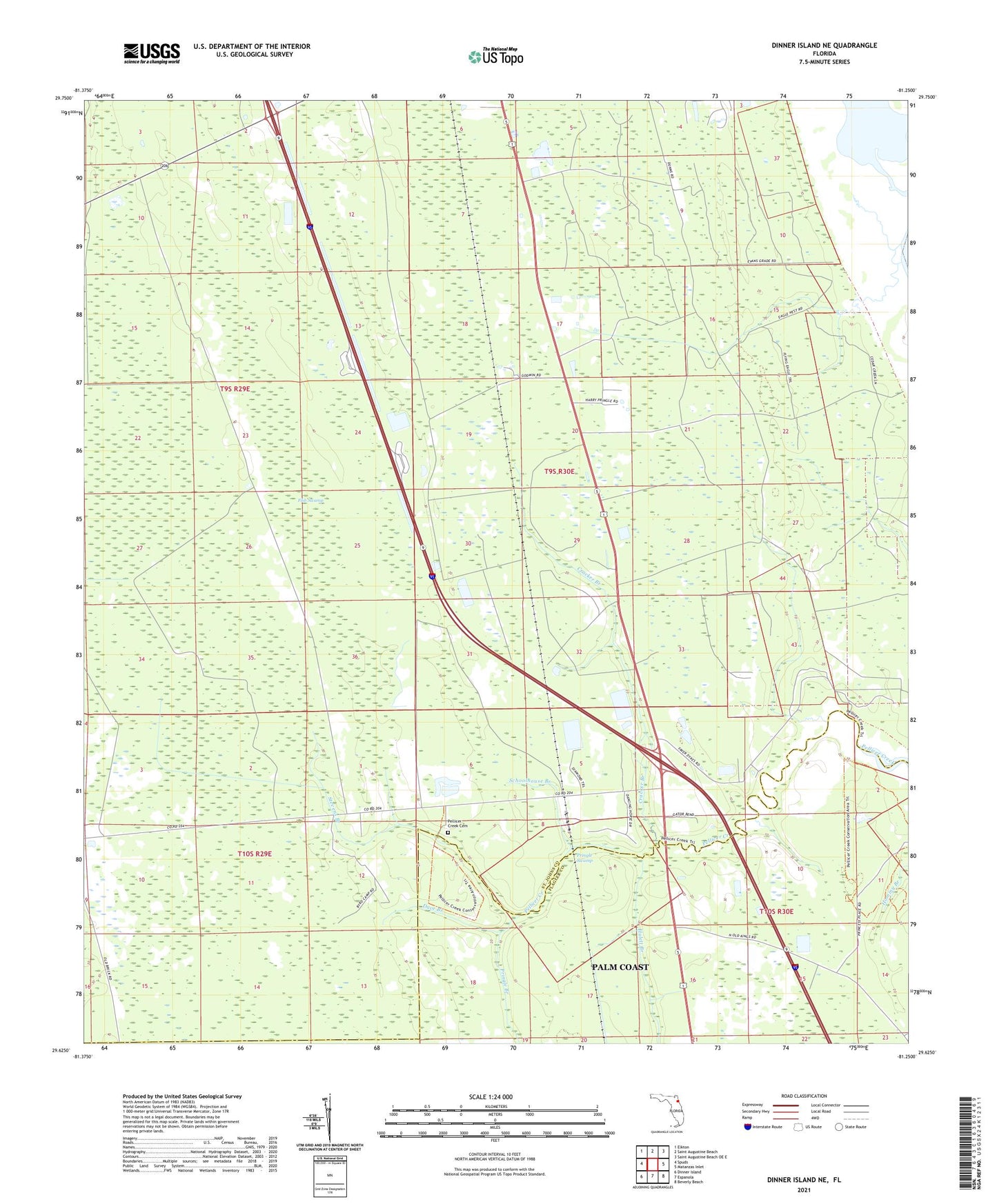 Dinner Island NE Florida US Topo Map Image