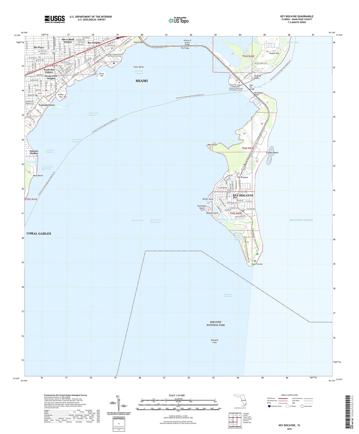 Key Biscayne Florida US Topo Map Image