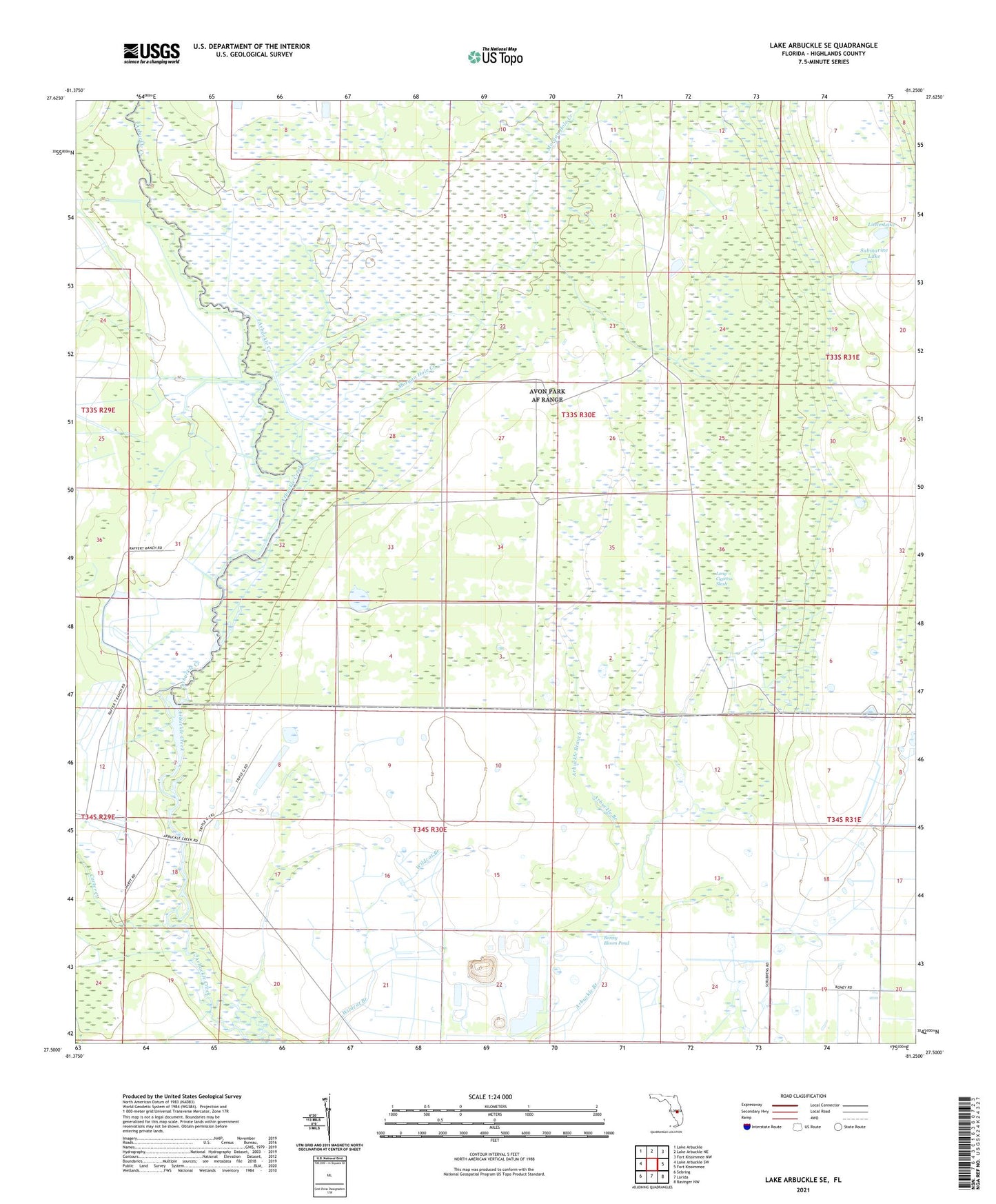 Lake Arbuckle SE Florida US Topo Map Image