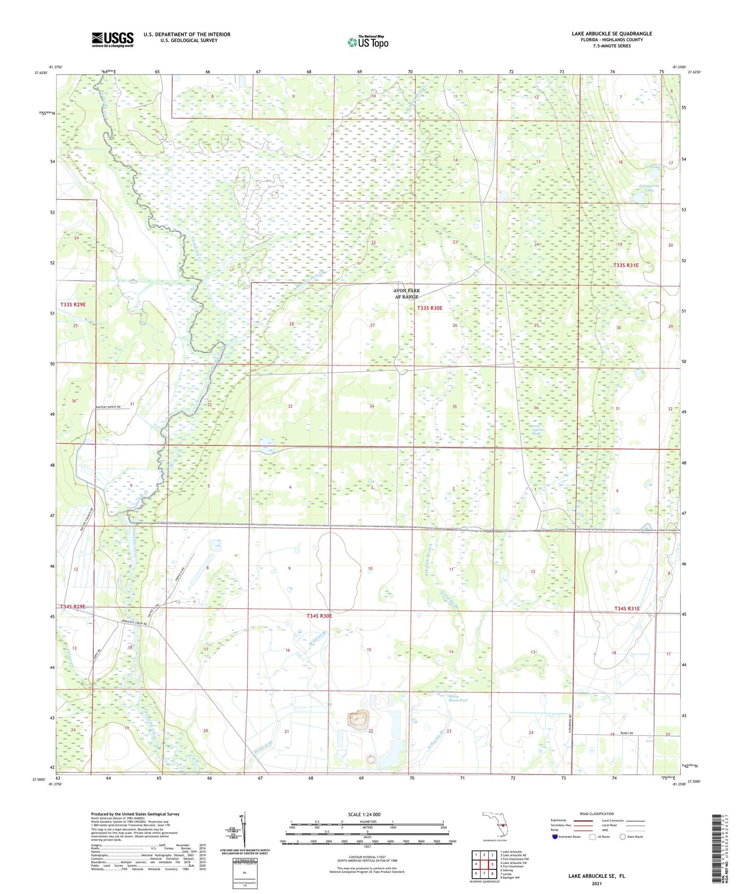 Lake Arbuckle SE Florida US Topo Map Image