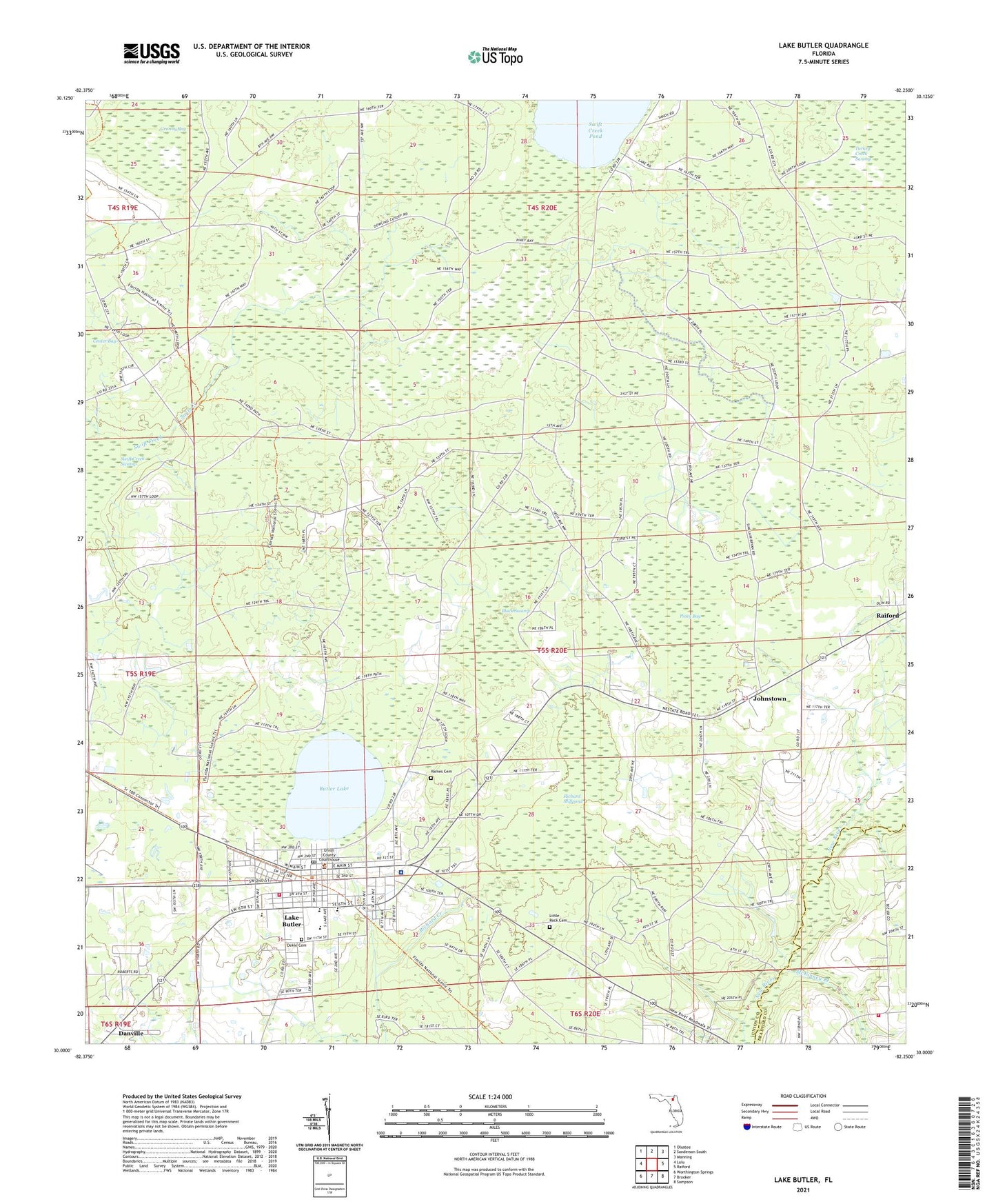Lake Butler Florida US Topo Map Image