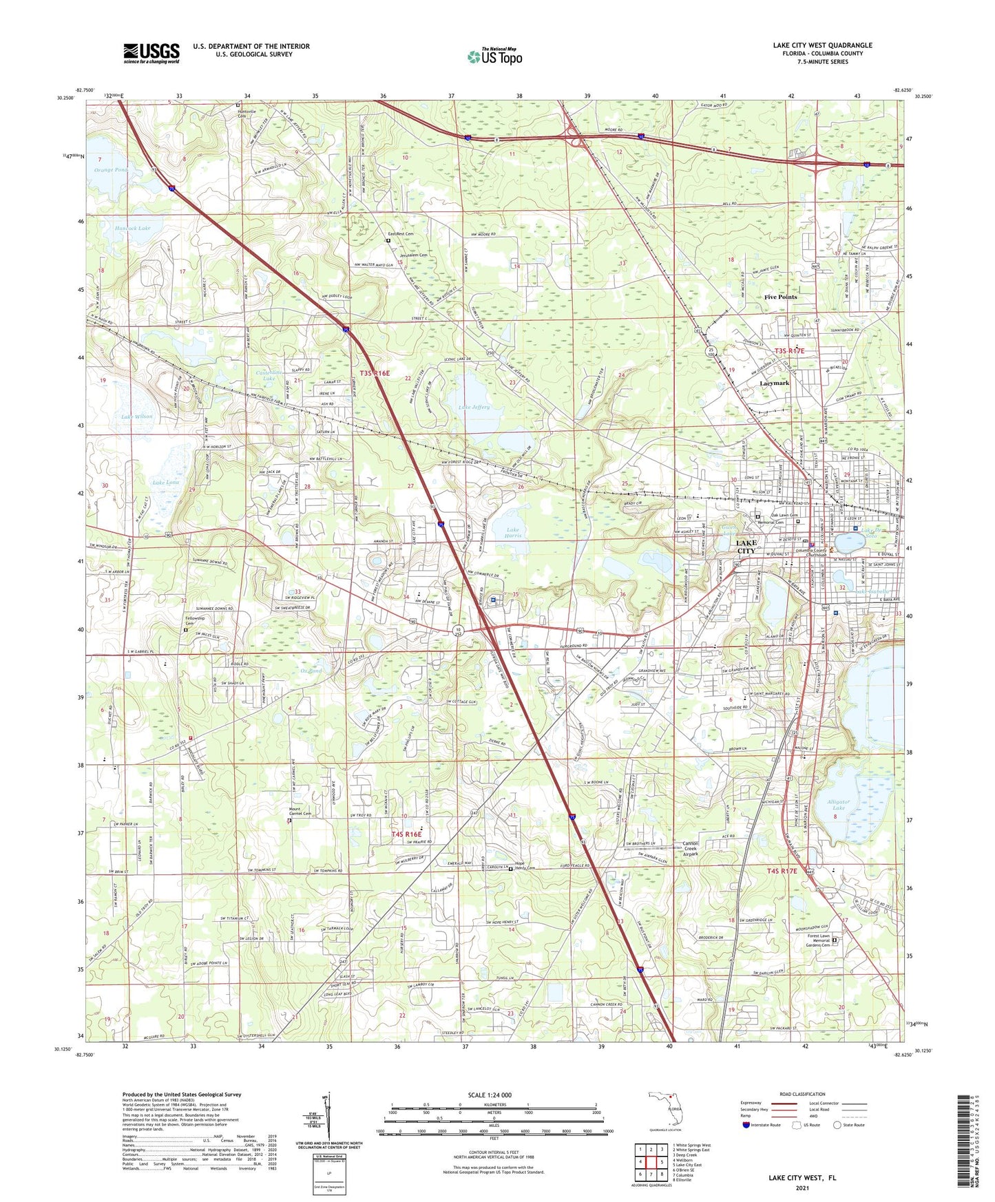 Lake City West Florida US Topo Map Image