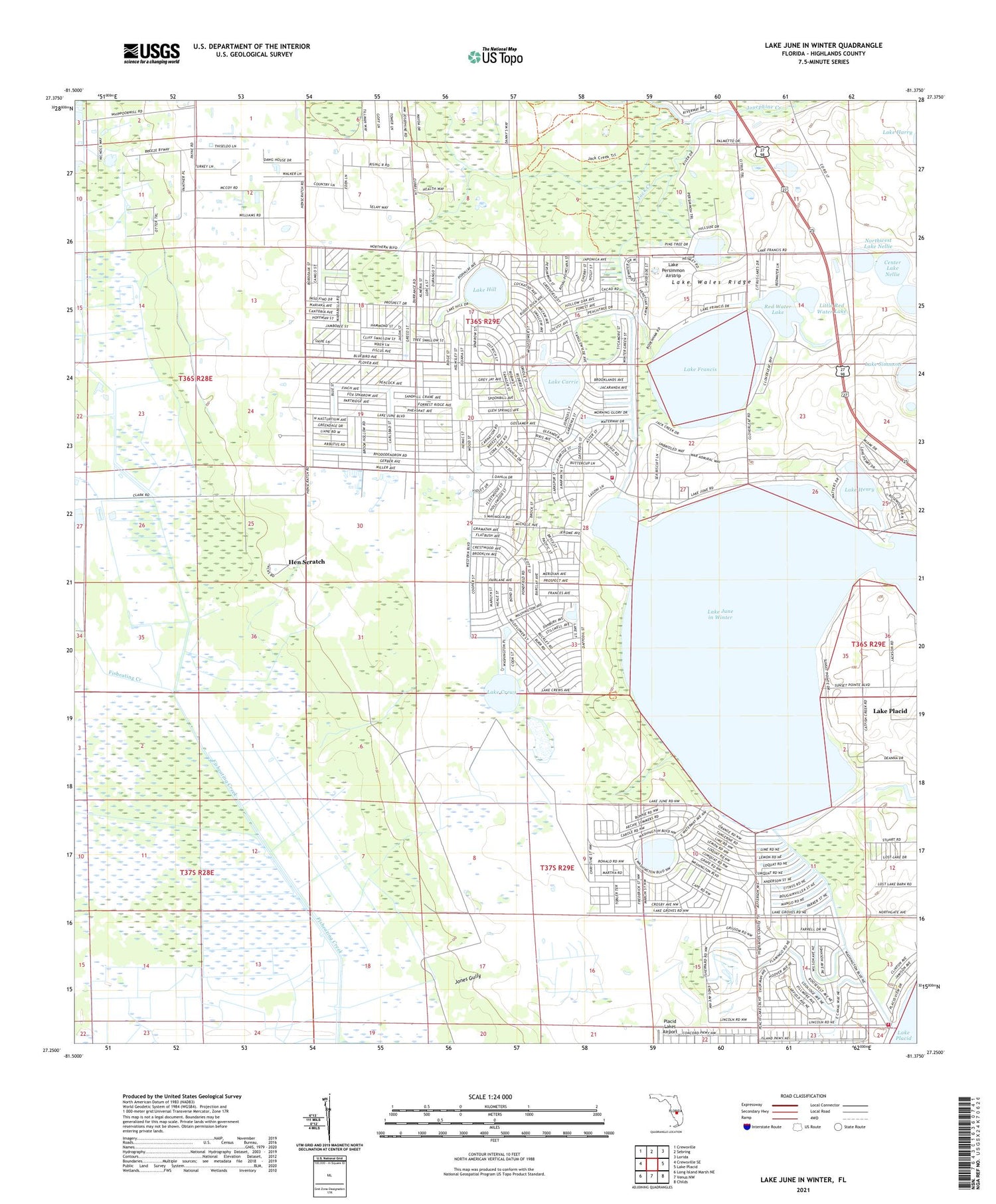 Lake June In Winter Florida US Topo Map Image