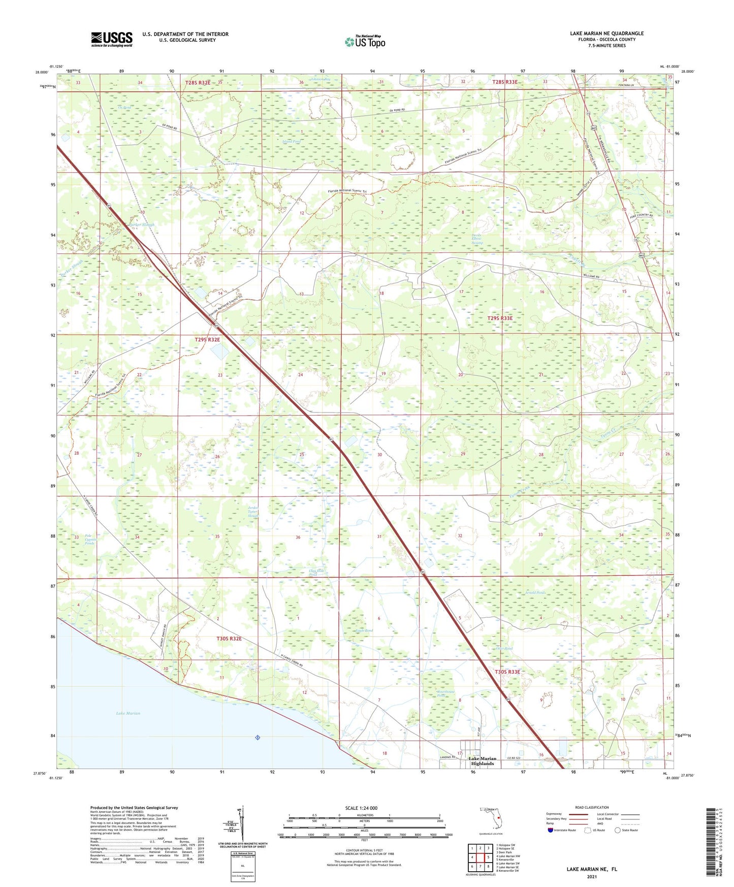 Lake Marian NE Florida US Topo Map Image