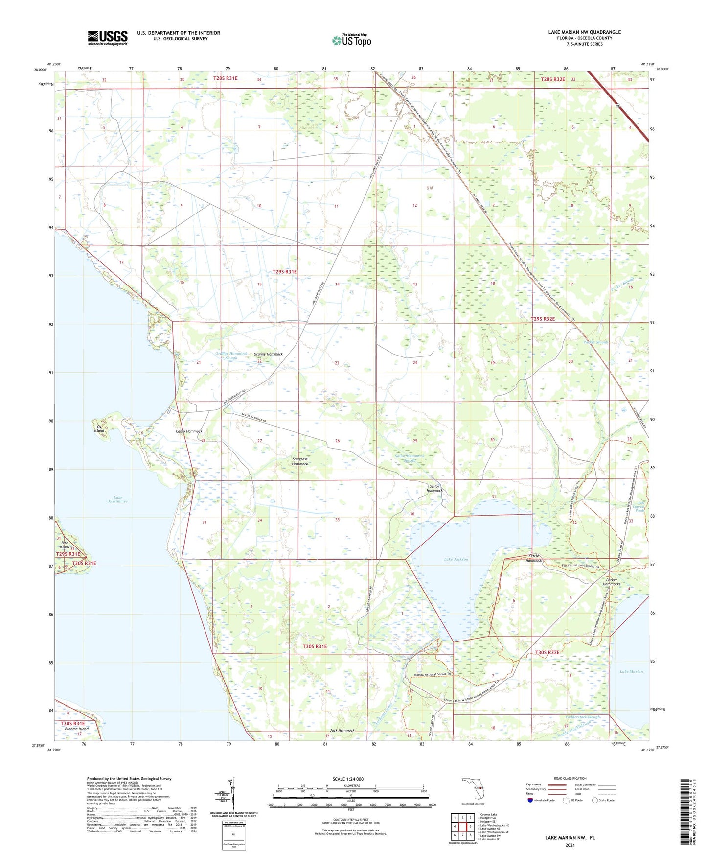 Lake Marian NW Florida US Topo Map Image