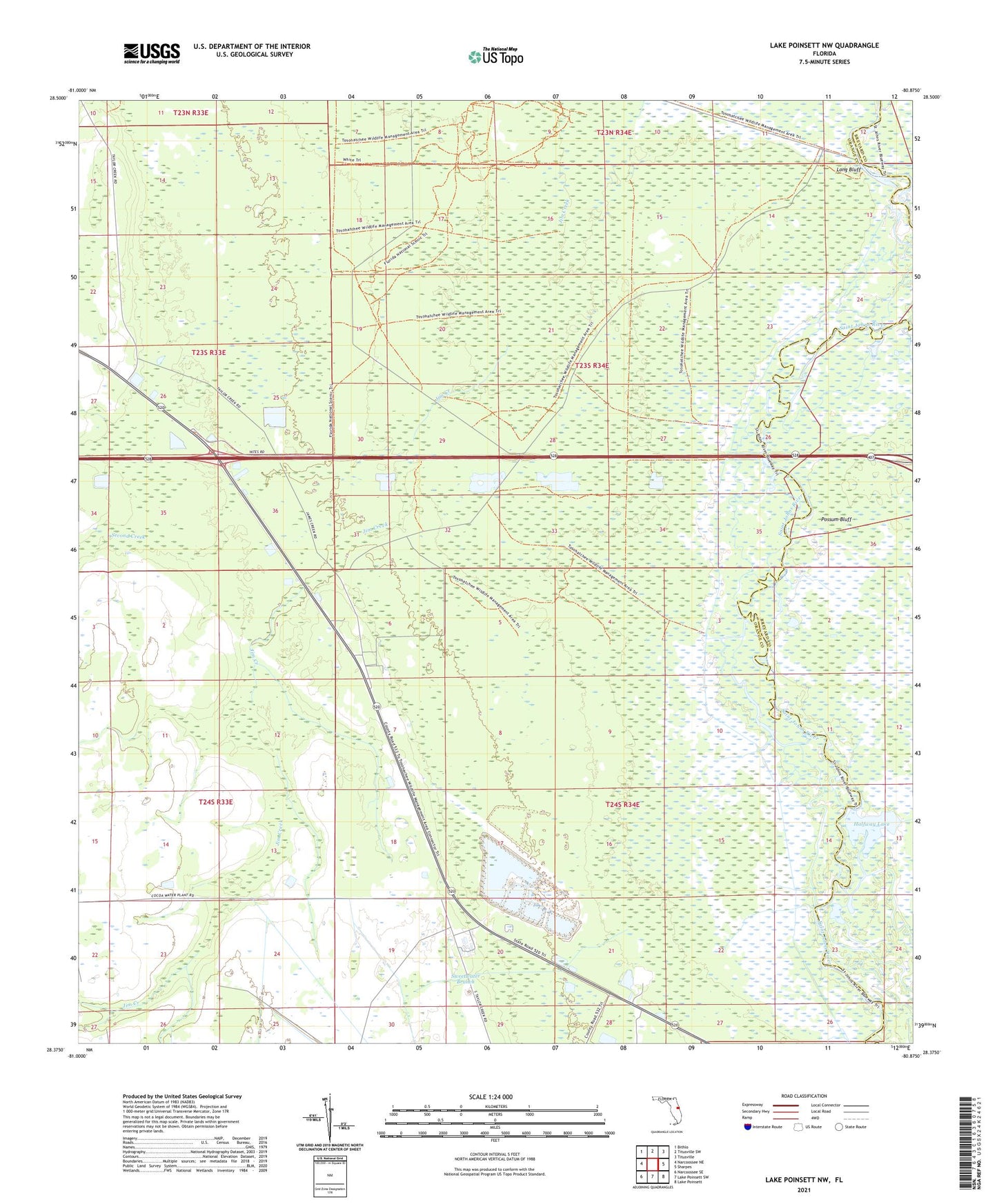 Lake Poinsett NW Florida US Topo Map Image