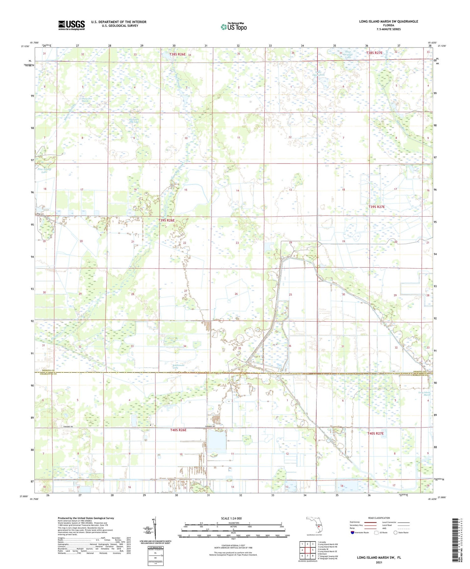 Long Island Marsh SW Florida US Topo Map Image