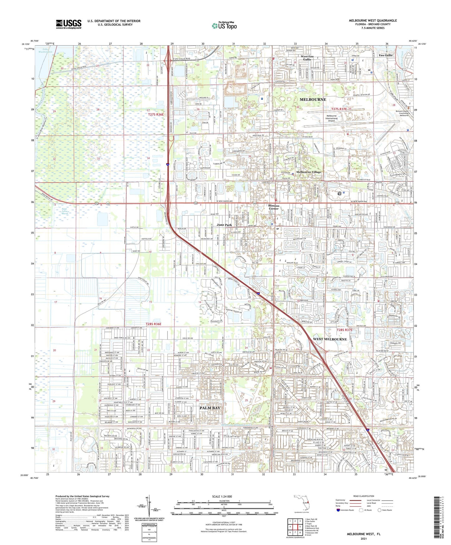 Melbourne West Florida US Topo Map Image