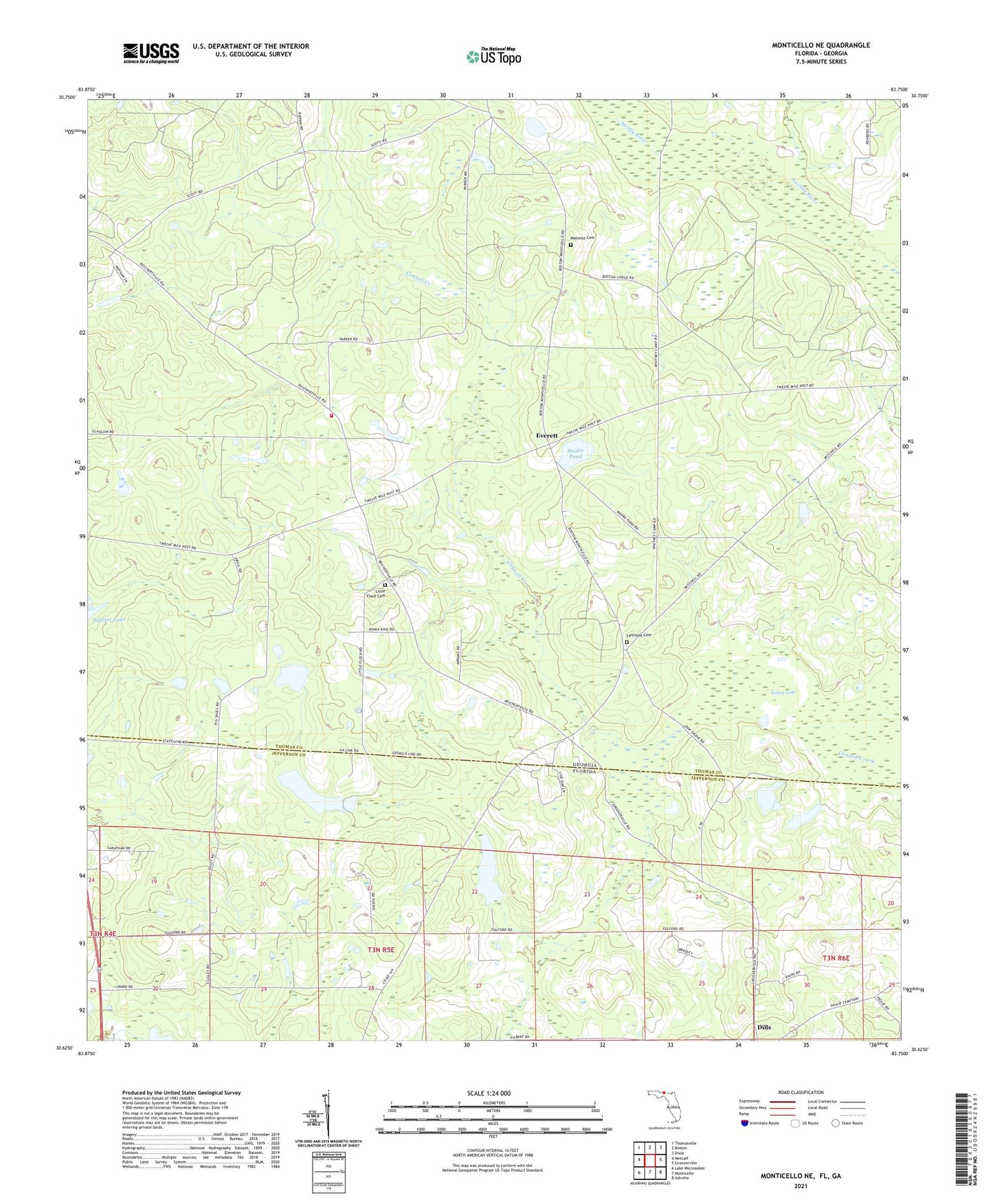 Monticello NE Florida US Topo Map Image