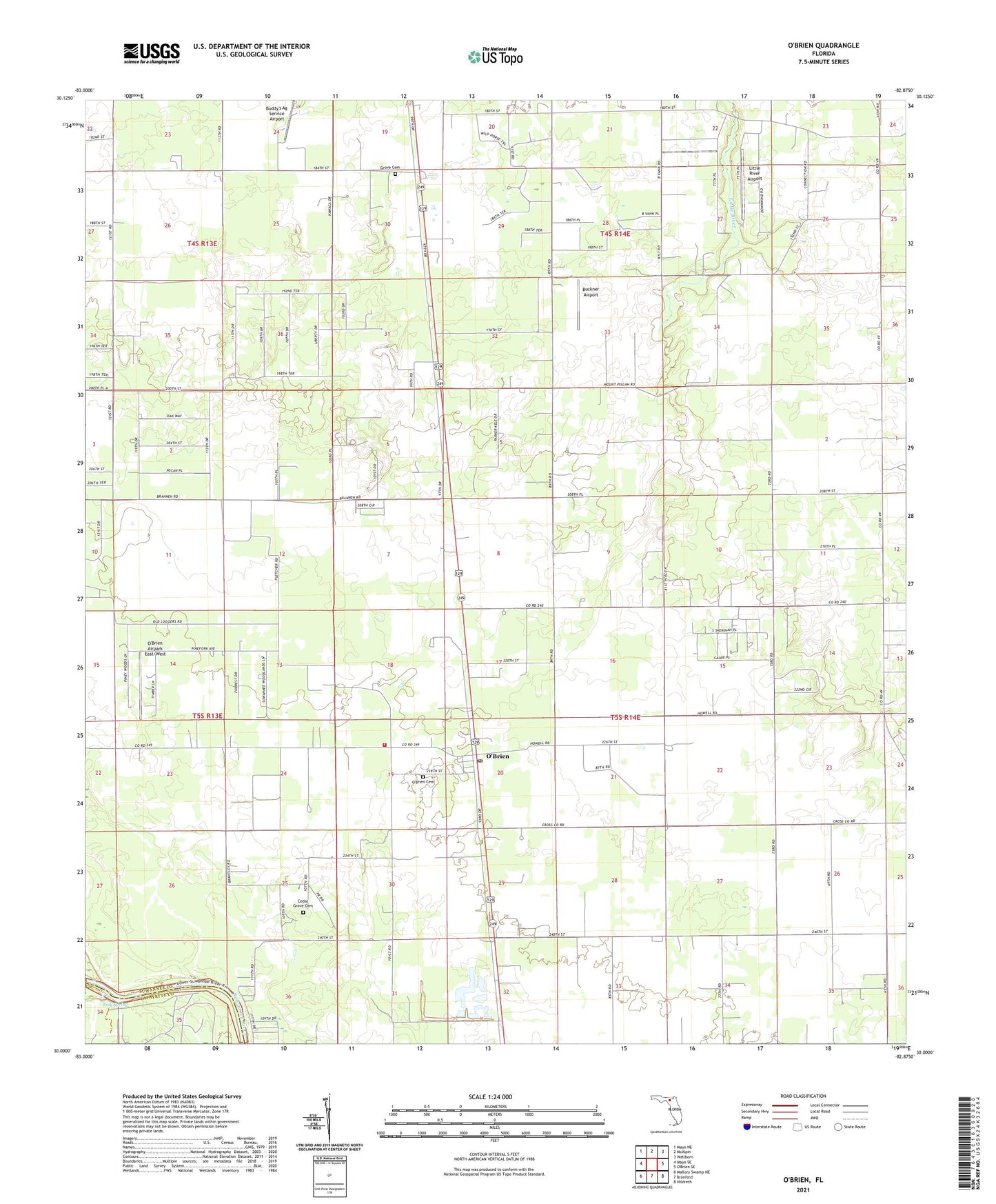 O'Brien Florida US Topo Map Image