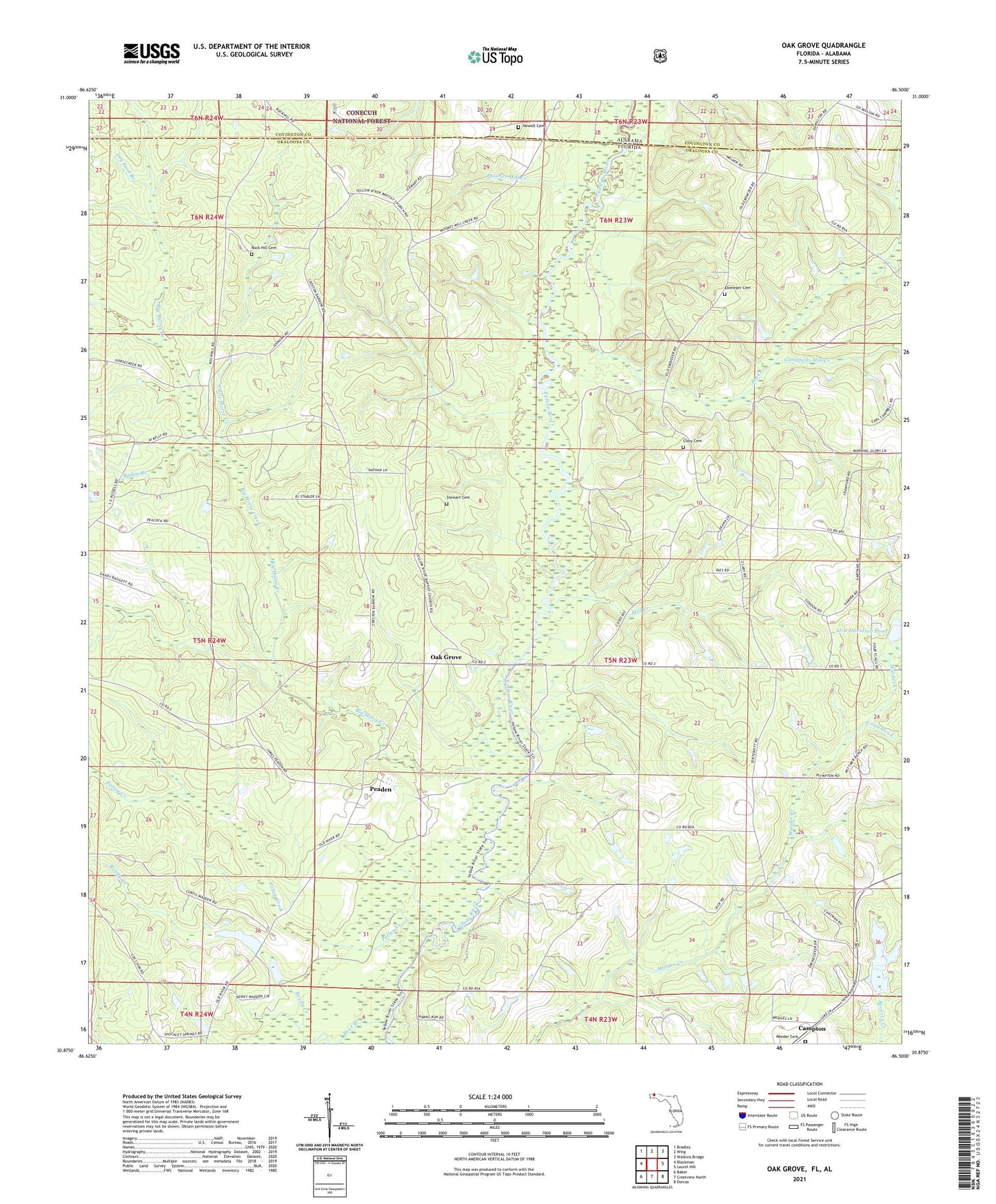 Oak Grove Florida US Topo Map Image