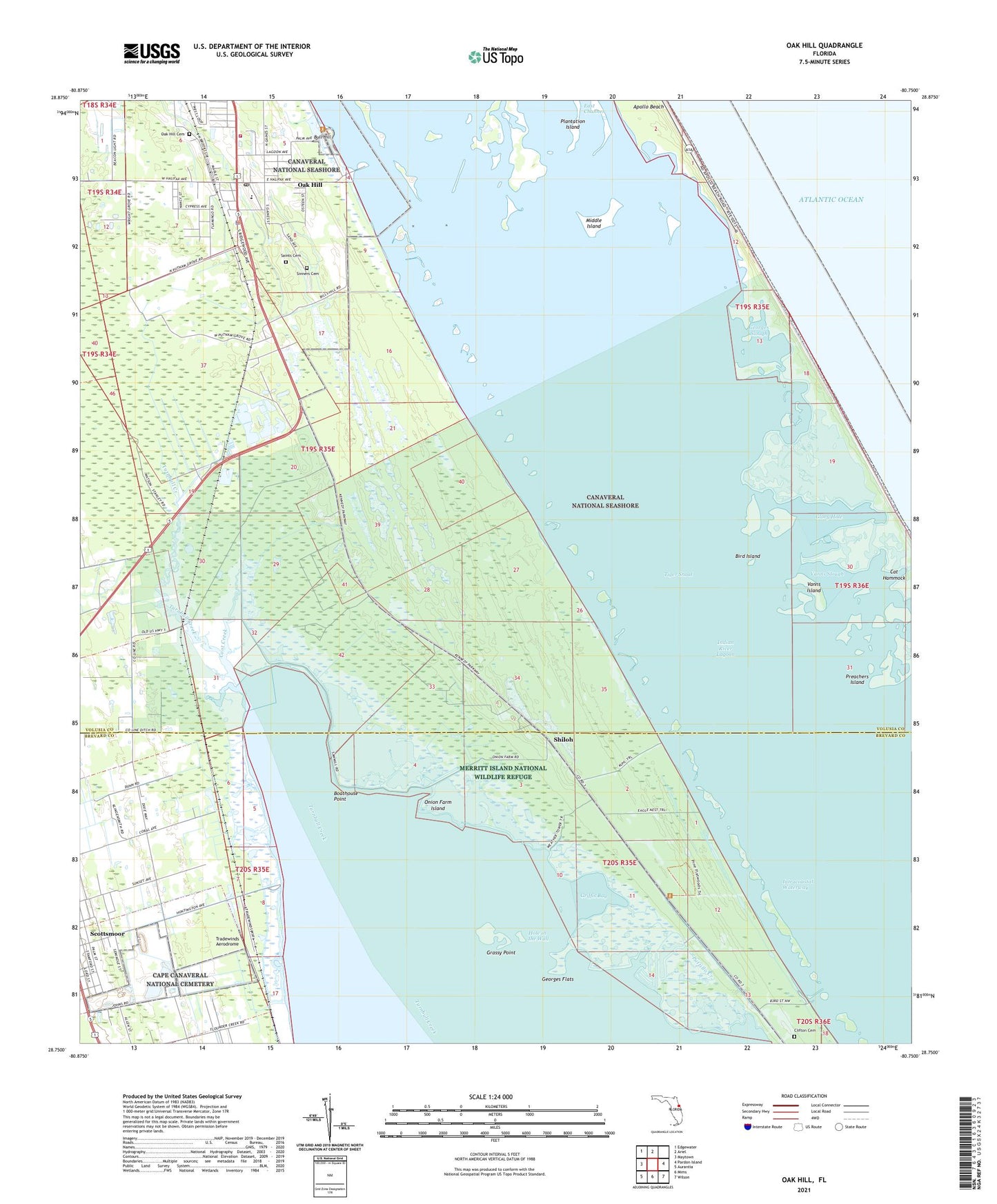 Oak Hill Florida US Topo Map Image