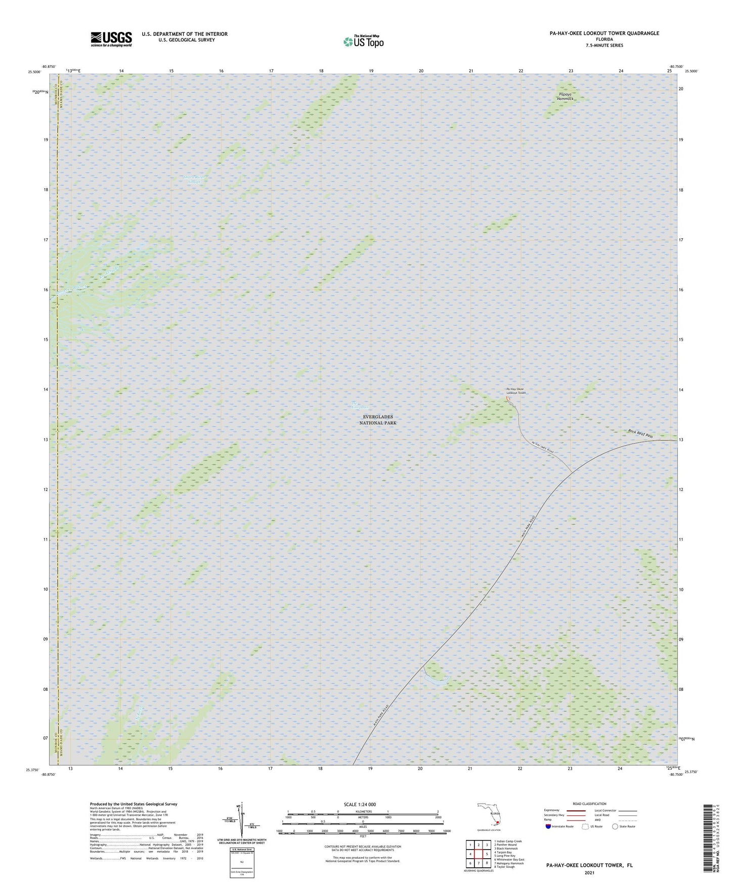 Pa-Hay-Okee Lookout Tower Florida US Topo Map Image