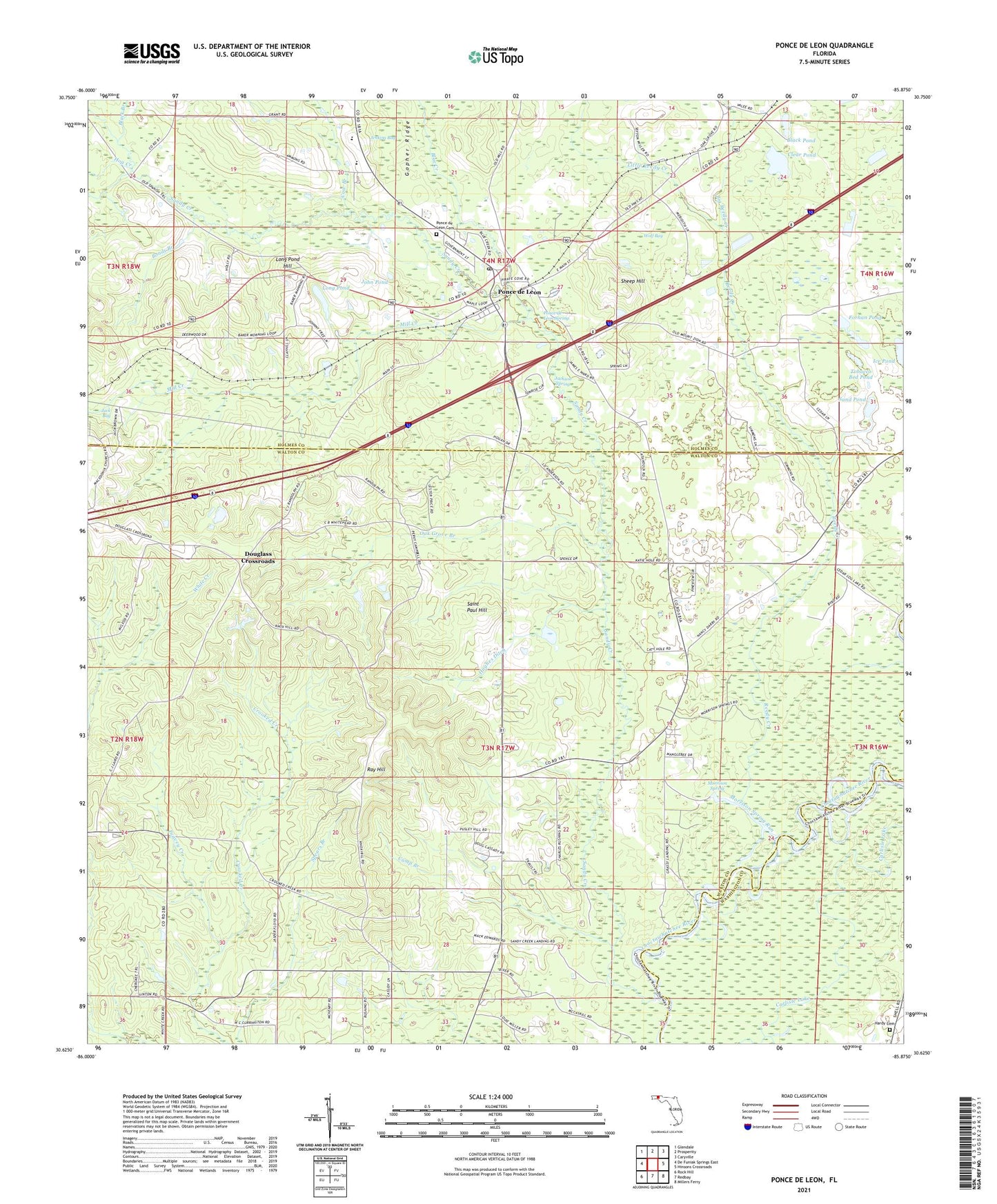 Ponce de Leon Florida US Topo Map Image