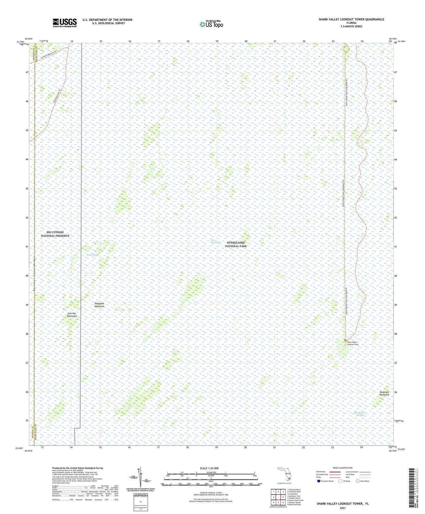 Shark Valley Lookout Tower Florida US Topo Map Image