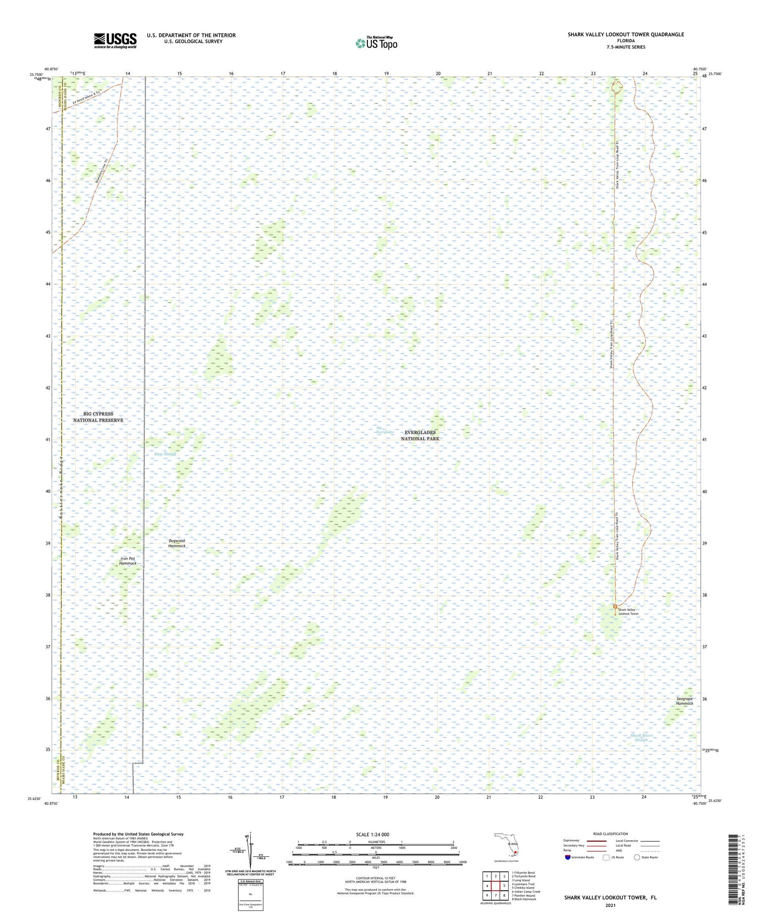 Shark Valley Lookout Tower Florida US Topo Map Image