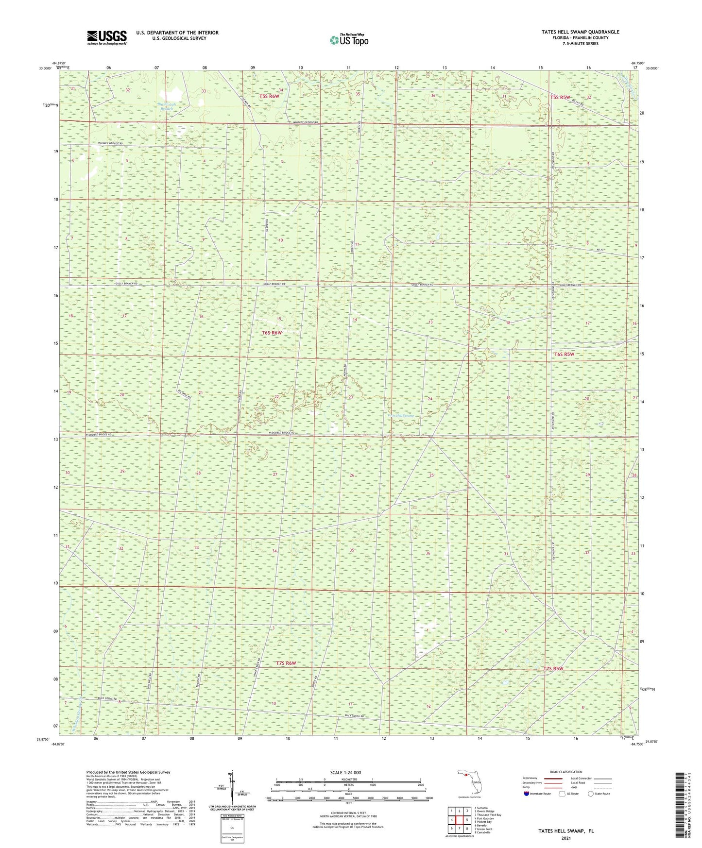 Tates Hell Swamp Florida US Topo Map Image