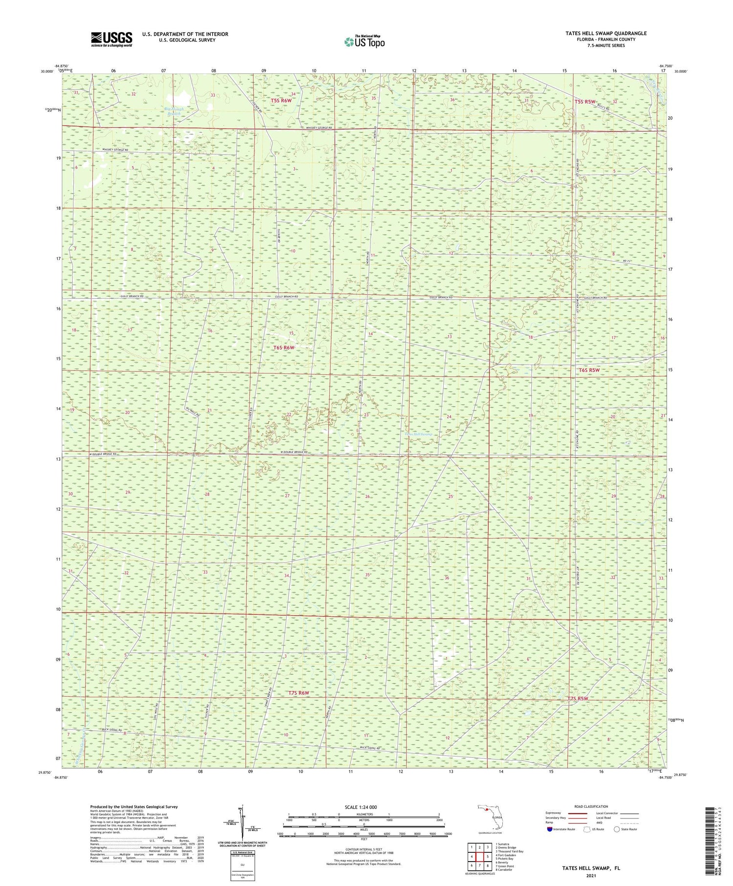 Tates Hell Swamp Florida US Topo Map Image