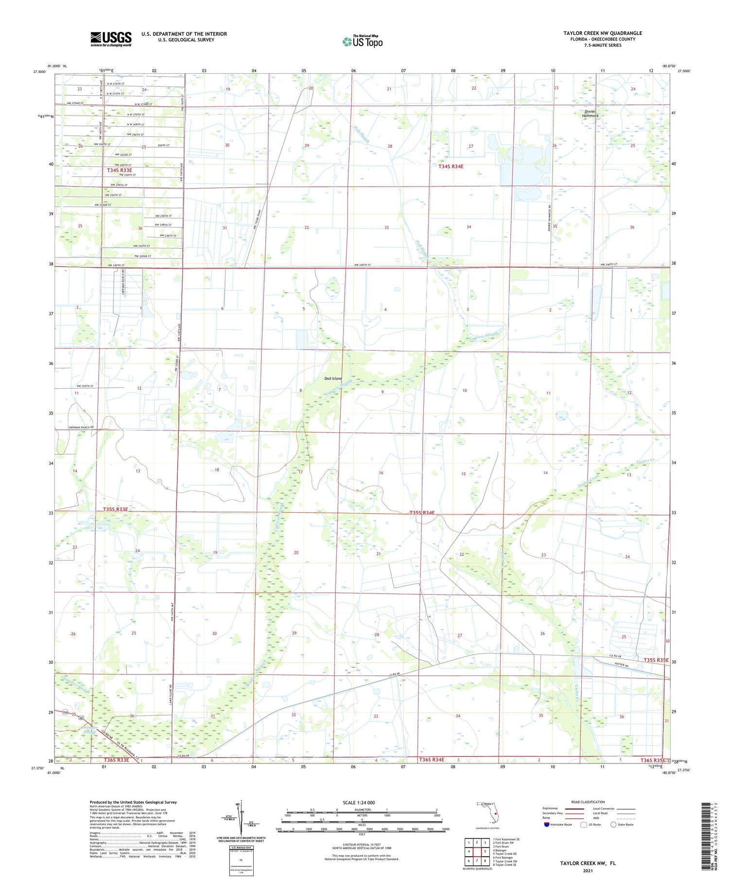 Taylor Creek NW Florida US Topo Map Image