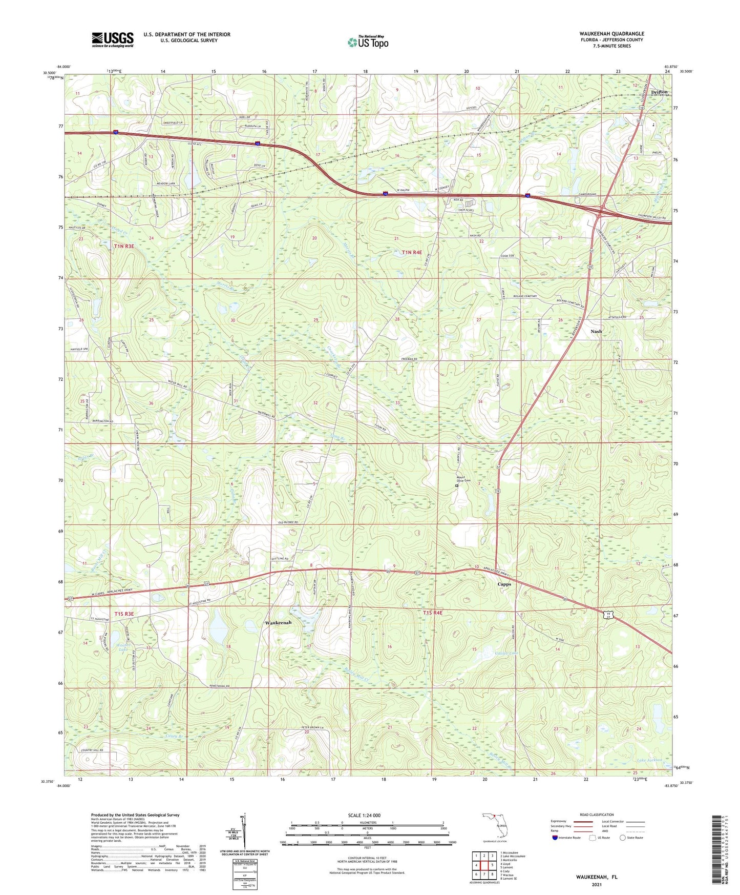 Waukeenah Florida US Topo Map Image